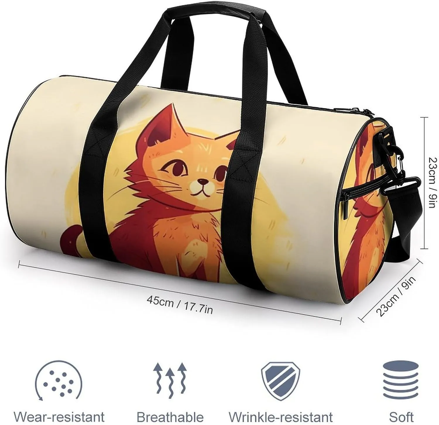 Gym Bags Small Cat Drawing Duffel Bag Overnight Bag with Shoe Compartment Carryon Bag for Men Women
