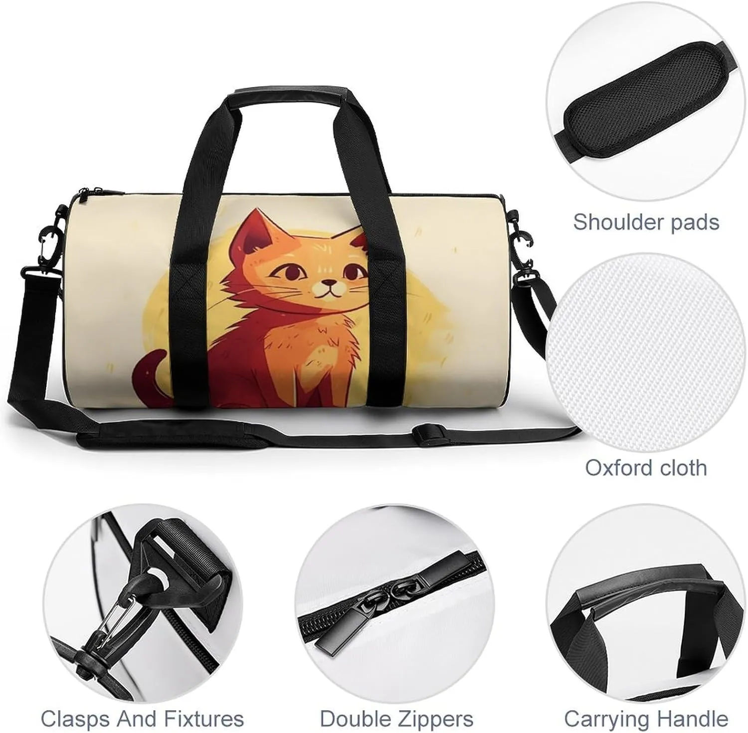 Gym Bags Small Cat Drawing Duffel Bag Overnight Bag with Shoe Compartment Carryon Bag for Men Women