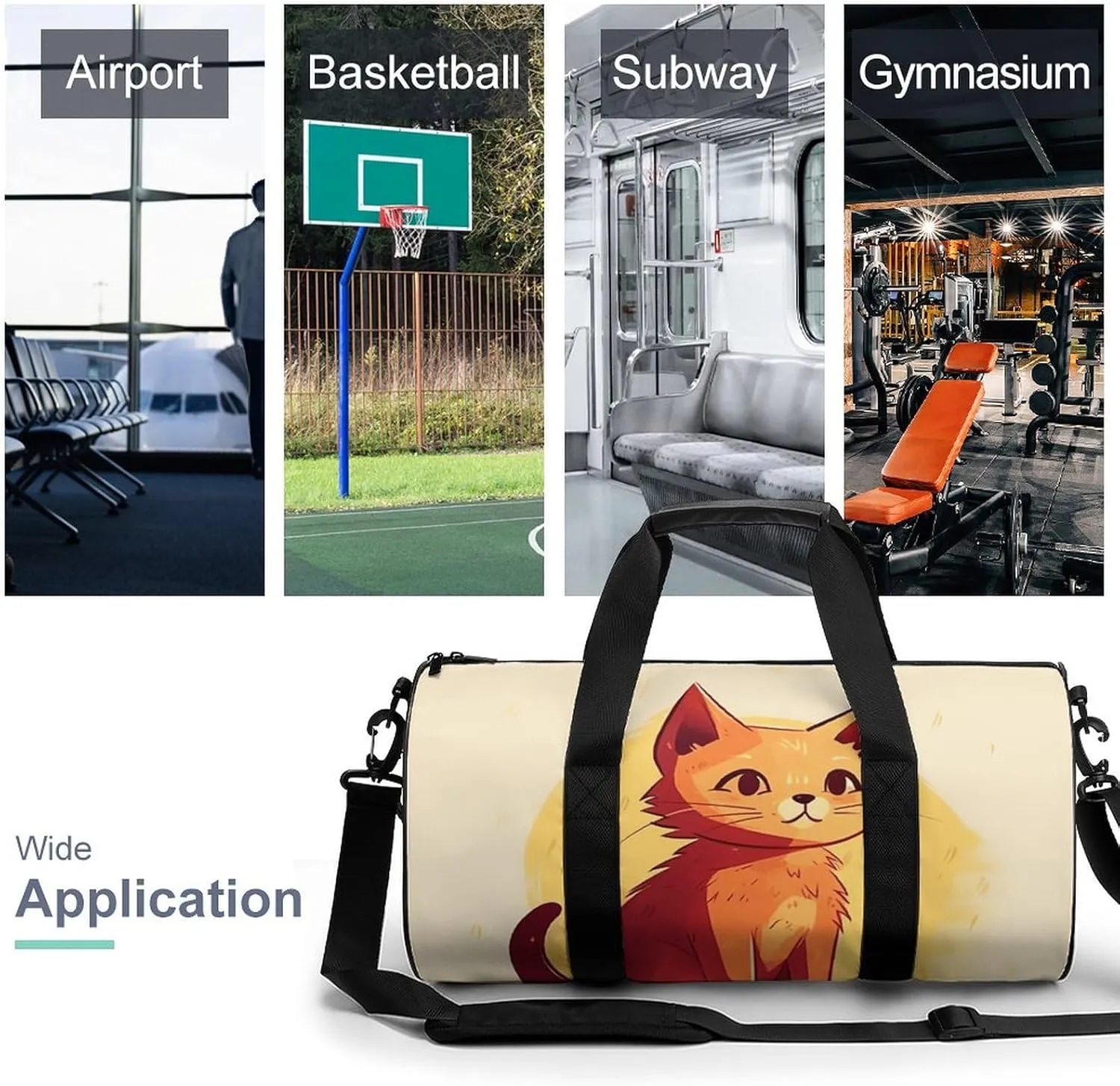 Gym Bags Small Cat Drawing Duffel Bag Overnight Bag with Shoe Compartment Carryon Bag for Men Women