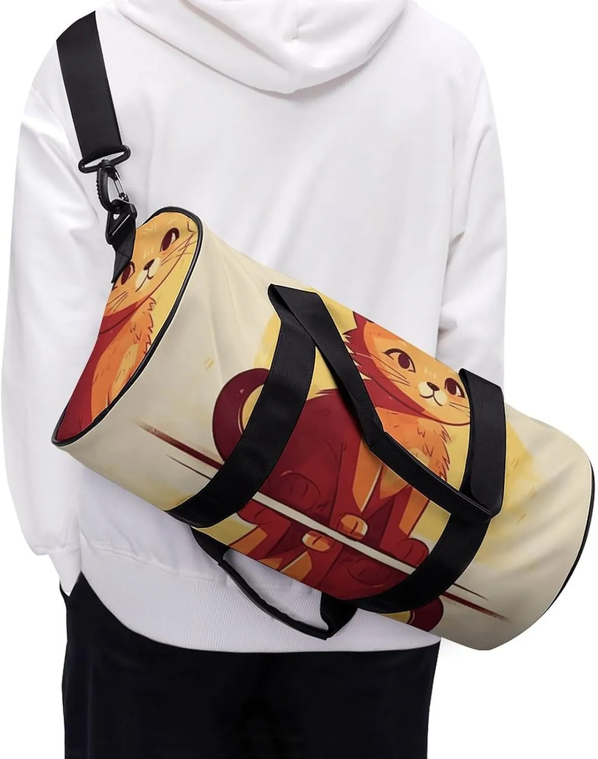Gym Bags Small Cat Drawing Duffel Bag Overnight Bag with Shoe Compartment Carryon Bag for Men Women