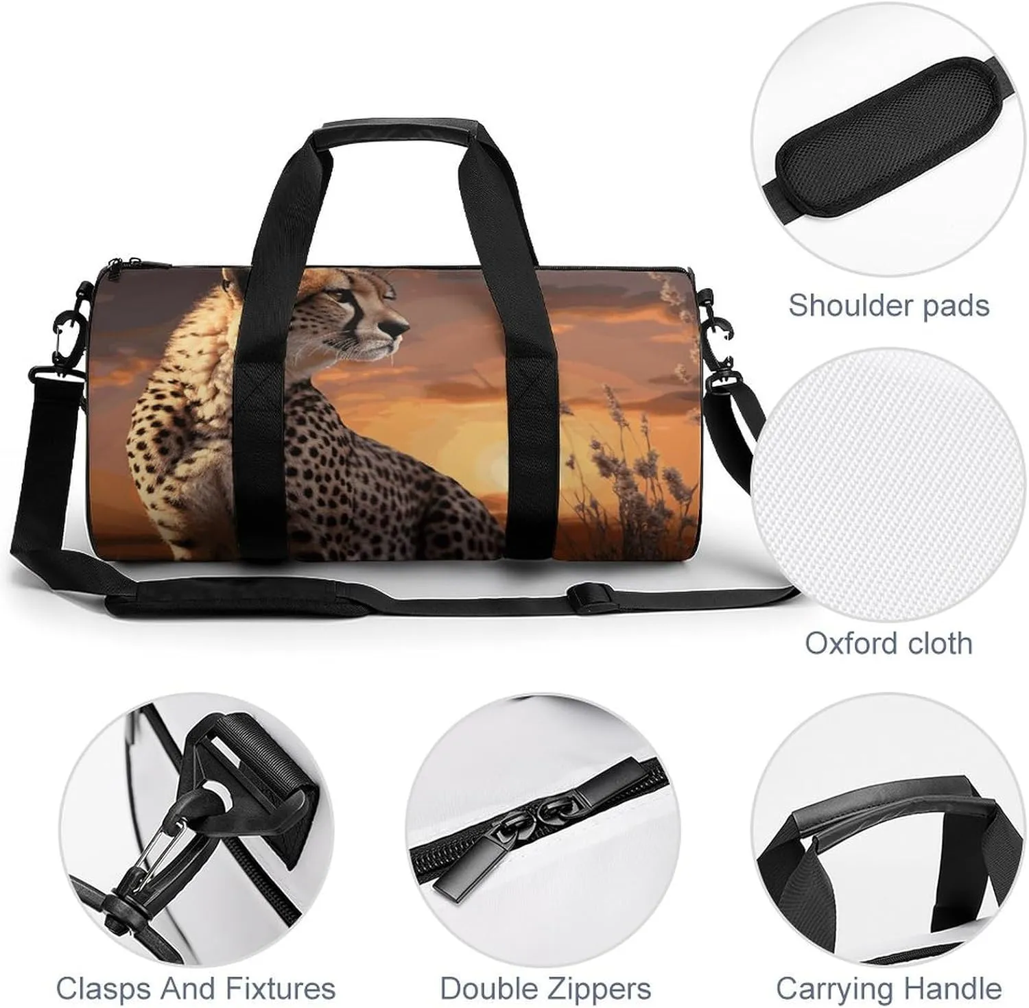 Gym Bags Small Cheetah Looking Out Over Savanna with Sunset Duffel Bag Overnight Bag with Shoe Compartment Carryon Bag for Men Women