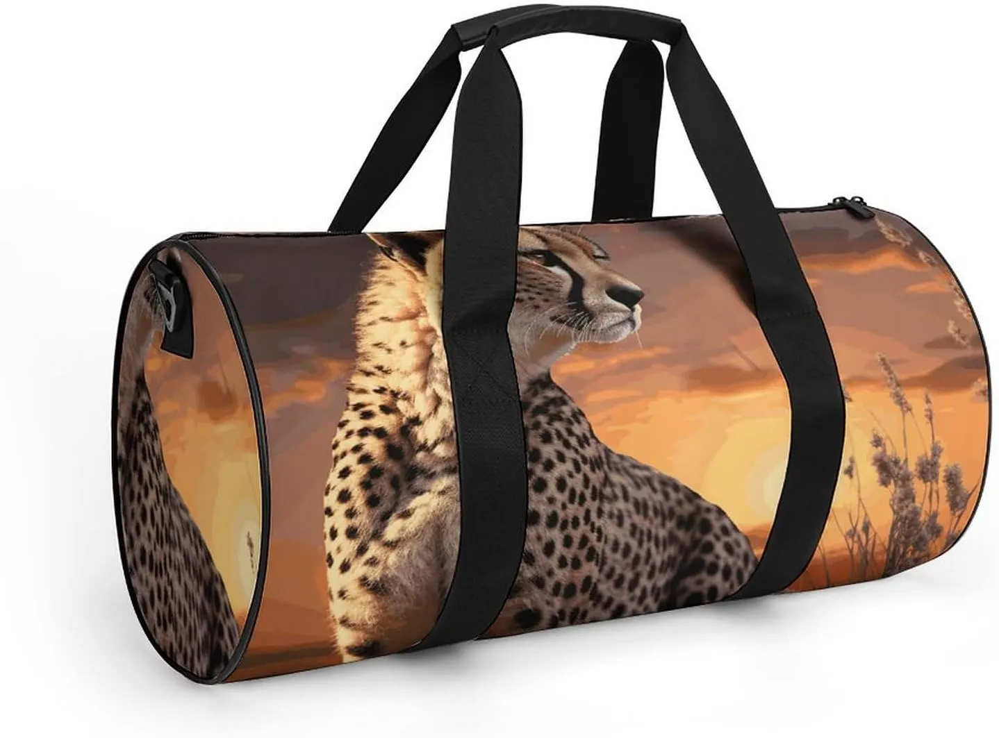 Gym Bags Small Cheetah Looking Out Over Savanna with Sunset Duffel Bag Overnight Bag with Shoe Compartment Carryon Bag for Men Women