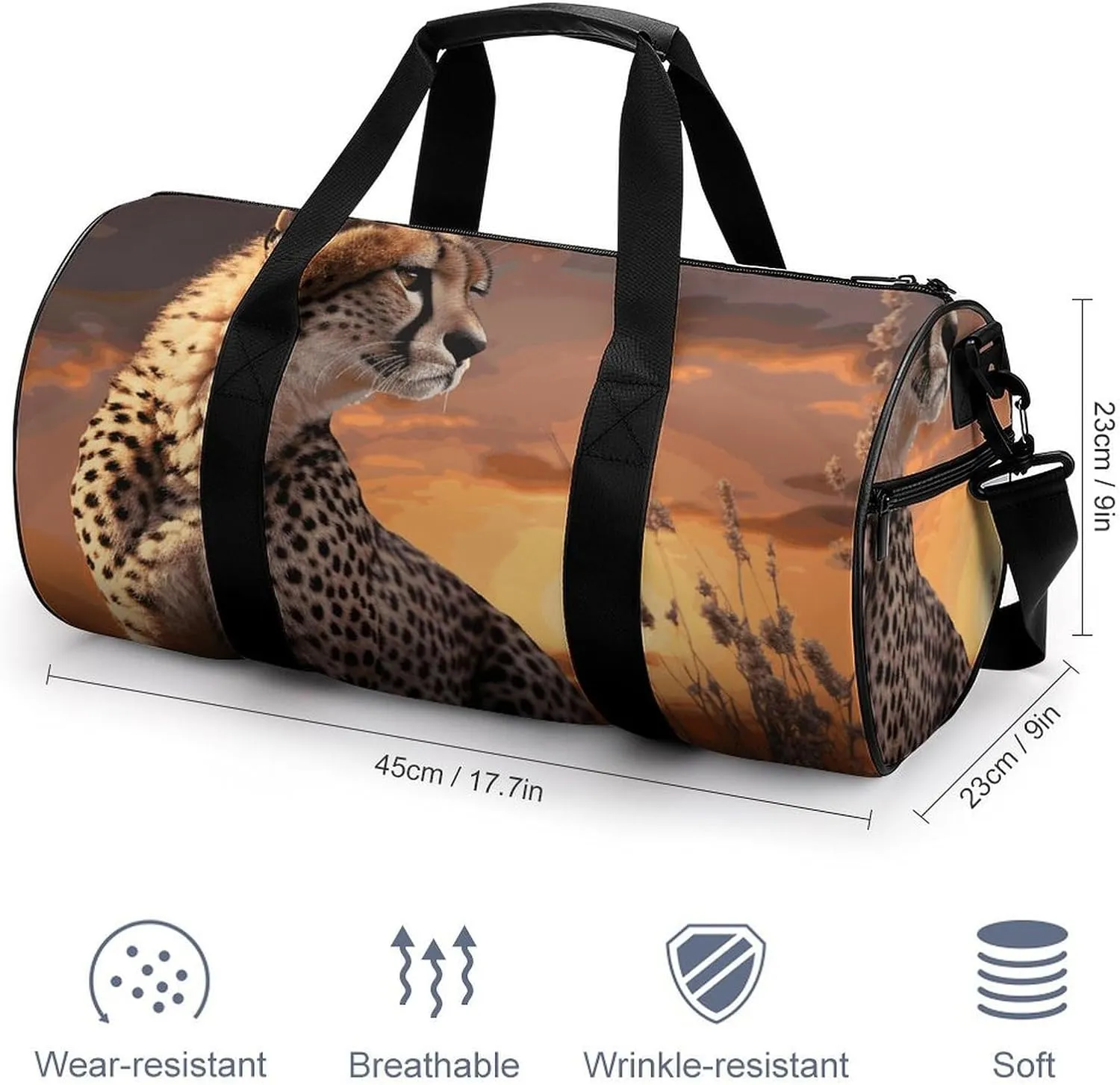 Gym Bags Small Cheetah Looking Out Over Savanna with Sunset Duffel Bag Overnight Bag with Shoe Compartment Carryon Bag for Men Women