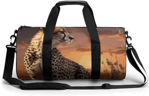 Gym Bags Small Cheetah Looking Out Over Savanna with Sunset Duffel Bag Overnight Bag with Shoe Compartment Carryon Bag for Men Women