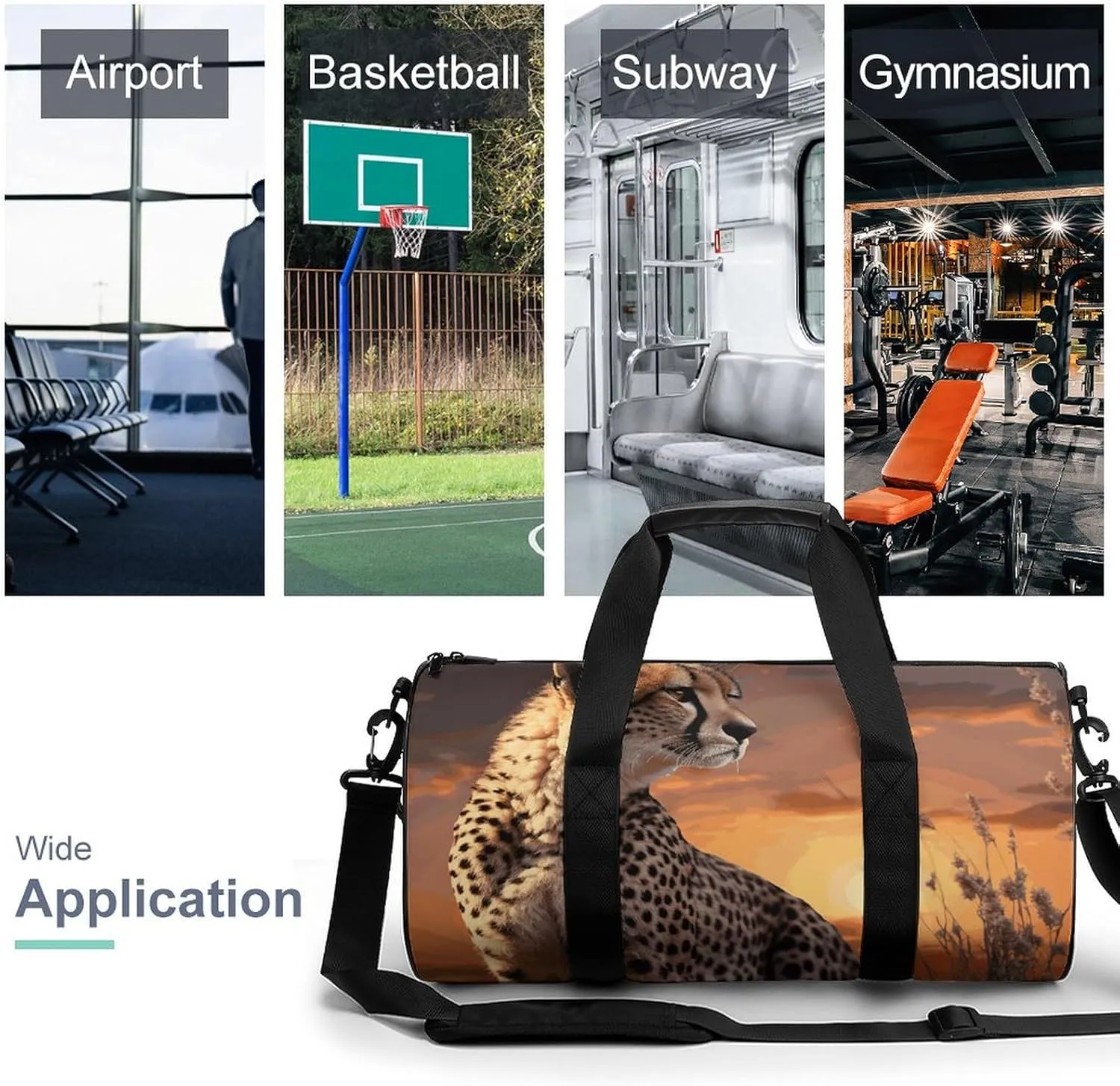 Gym Bags Small Cheetah Looking Out Over Savanna with Sunset Duffel Bag Overnight Bag with Shoe Compartment Carryon Bag for Men Women
