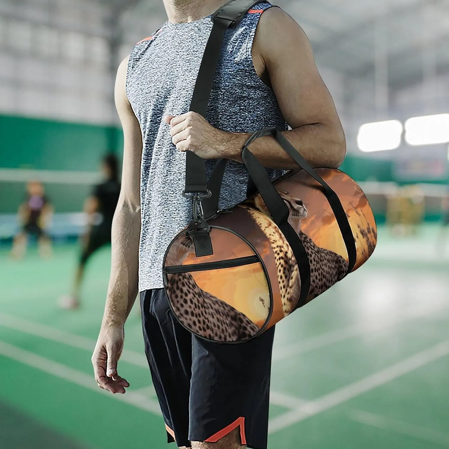 Gym Bags Small Cheetah Looking Out Over Savanna with Sunset Duffel Bag Overnight Bag with Shoe Compartment Carryon Bag for Men Women