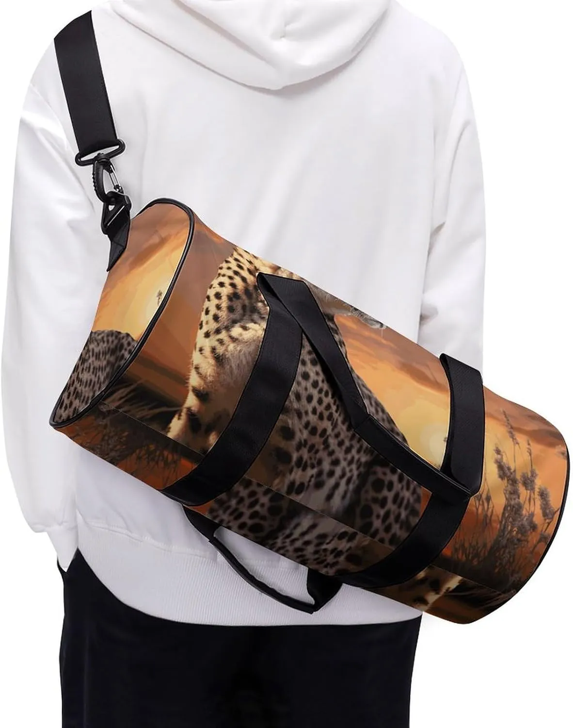 Gym Bags Small Cheetah Looking Out Over Savanna with Sunset Duffel Bag Overnight Bag with Shoe Compartment Carryon Bag for Men Women