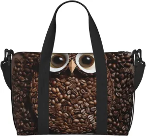 Gym Bags Small Coffee bean owl Duffel Bag Overnight Bag with Shoe Compartment Carryon Bag for Men Women