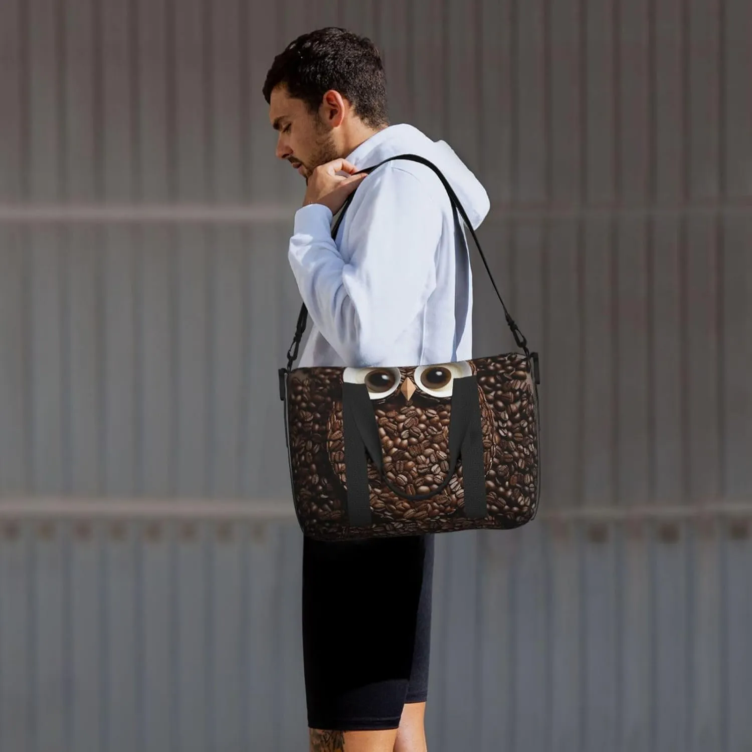 Gym Bags Small Coffee bean owl Duffel Bag Overnight Bag with Shoe Compartment Carryon Bag for Men Women