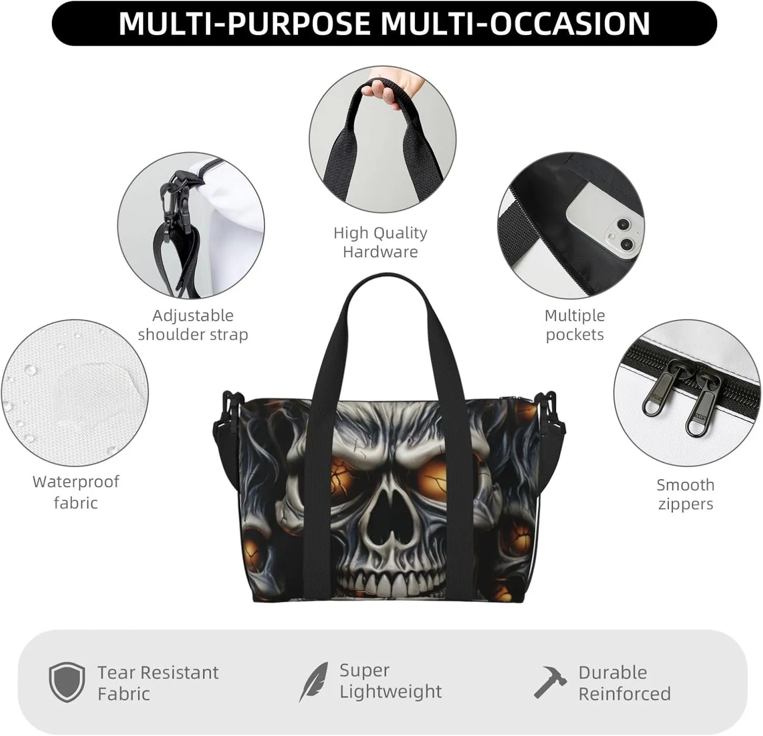 Gym Bags Small Cool Evil Skull Duffel Bag Overnight Bag with Shoe Compartment Carryon Bag for Men Women
