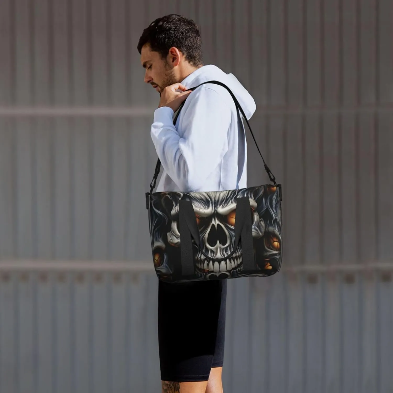 Gym Bags Small Cool Evil Skull Duffel Bag Overnight Bag with Shoe Compartment Carryon Bag for Men Women