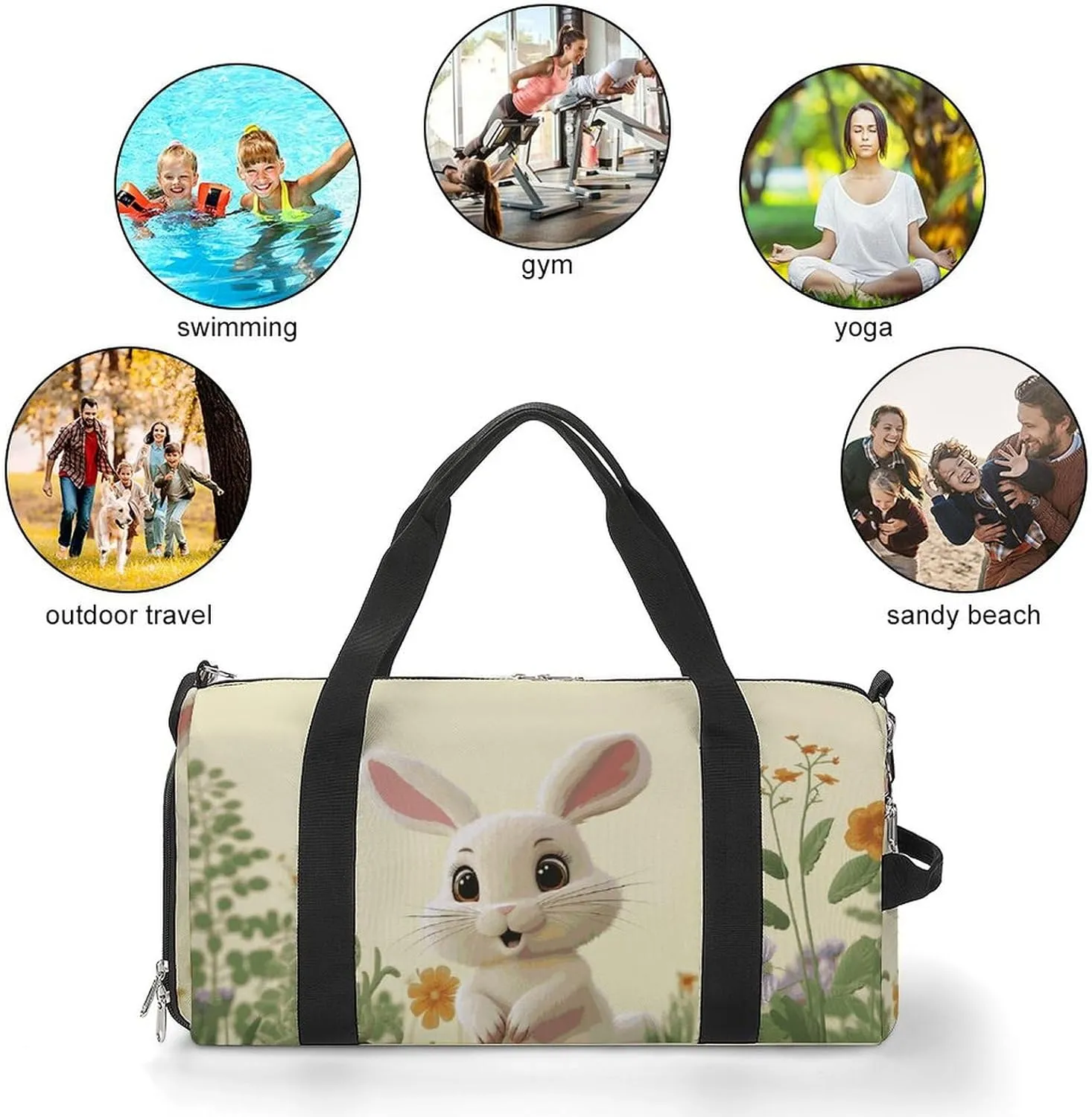 Gym Bags Small Cute Bunny Duffel Bag Overnight Bag with Shoe Compartment Carryon Bag for Men Women