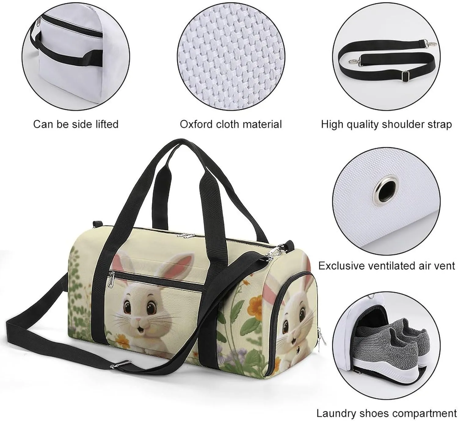 Gym Bags Small Cute Bunny Duffel Bag Overnight Bag with Shoe Compartment Carryon Bag for Men Women