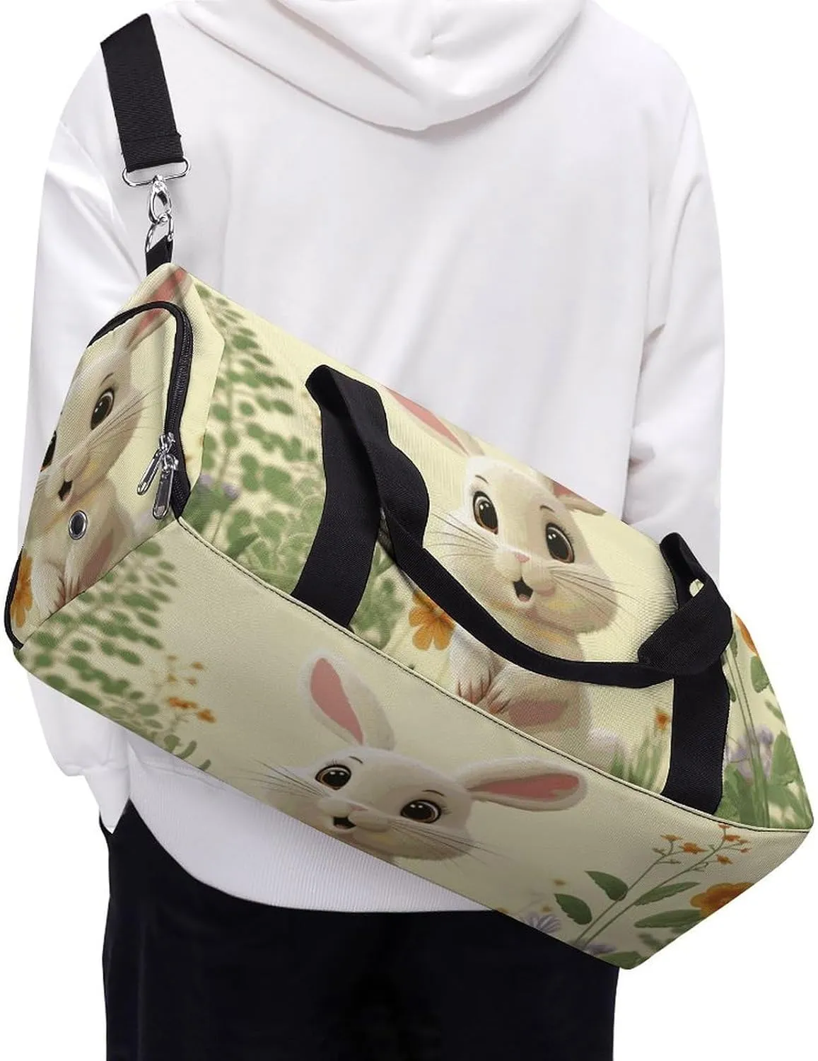 Gym Bags Small Cute Bunny Duffel Bag Overnight Bag with Shoe Compartment Carryon Bag for Men Women