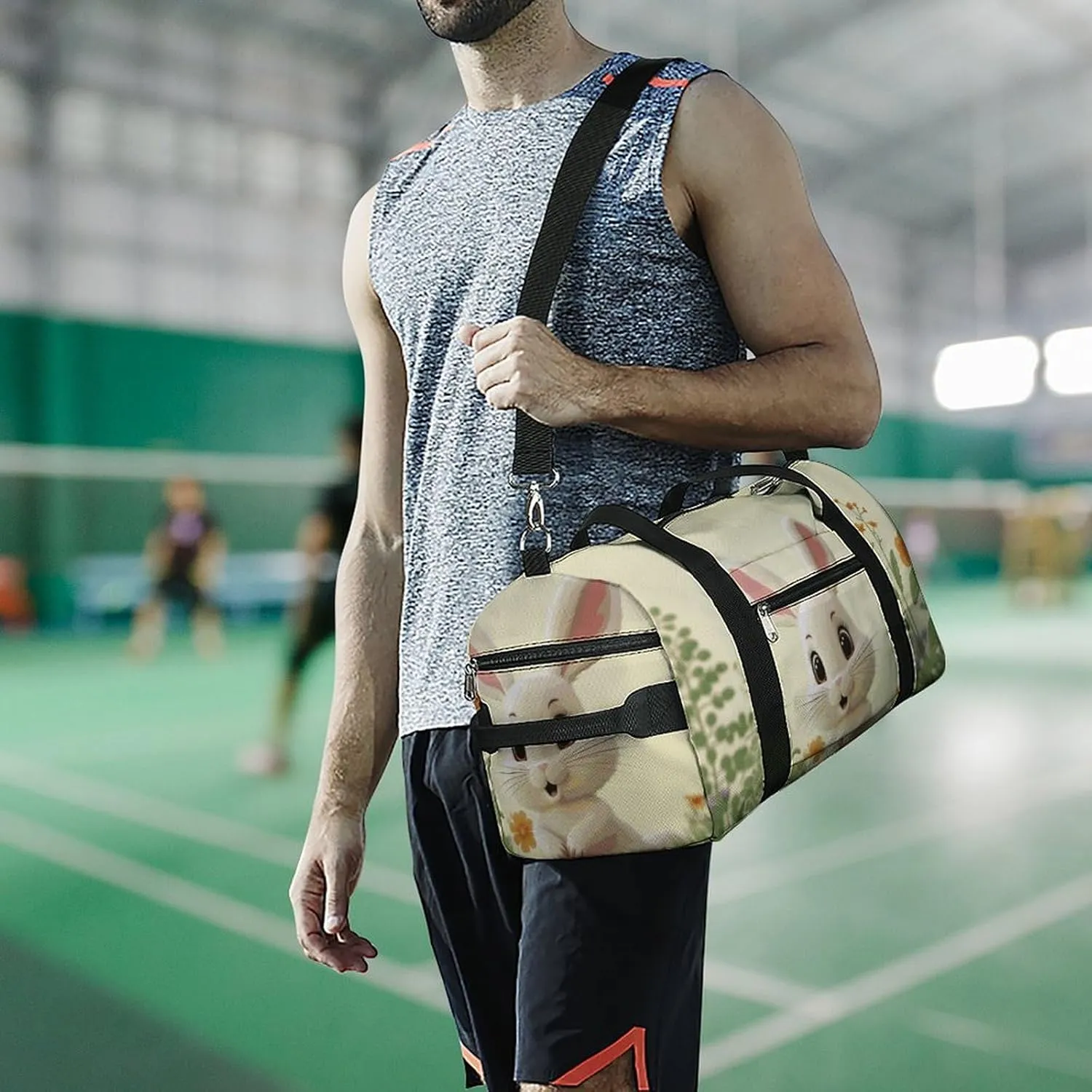 Gym Bags Small Cute Bunny Duffel Bag Overnight Bag with Shoe Compartment Carryon Bag for Men Women