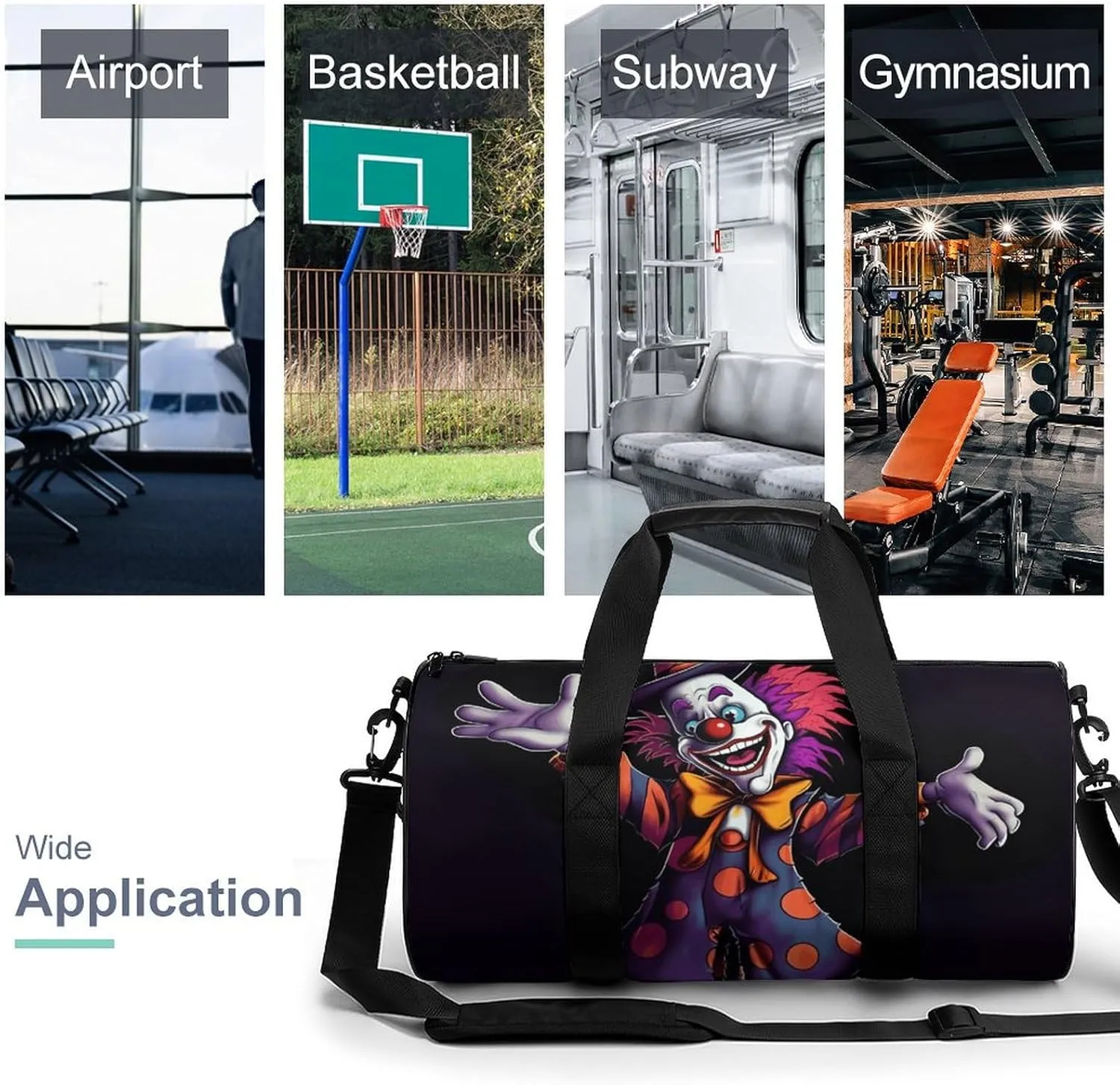 Gym Bags Small Cute Cartoon Clown Duffel Bag Overnight Bag with Shoe Compartment Carryon Bag for Men Women