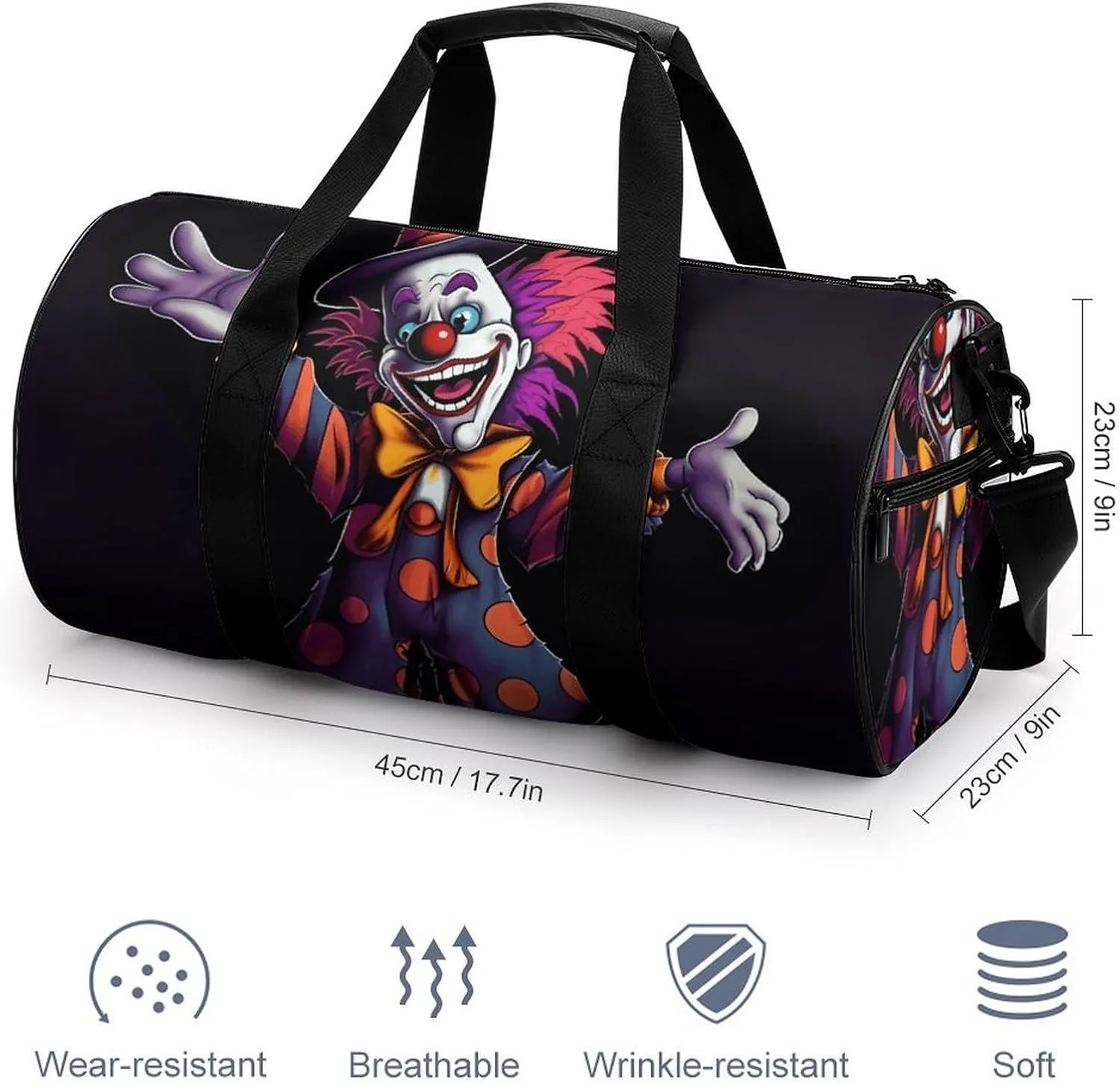 Gym Bags Small Cute Cartoon Clown Duffel Bag Overnight Bag with Shoe Compartment Carryon Bag for Men Women