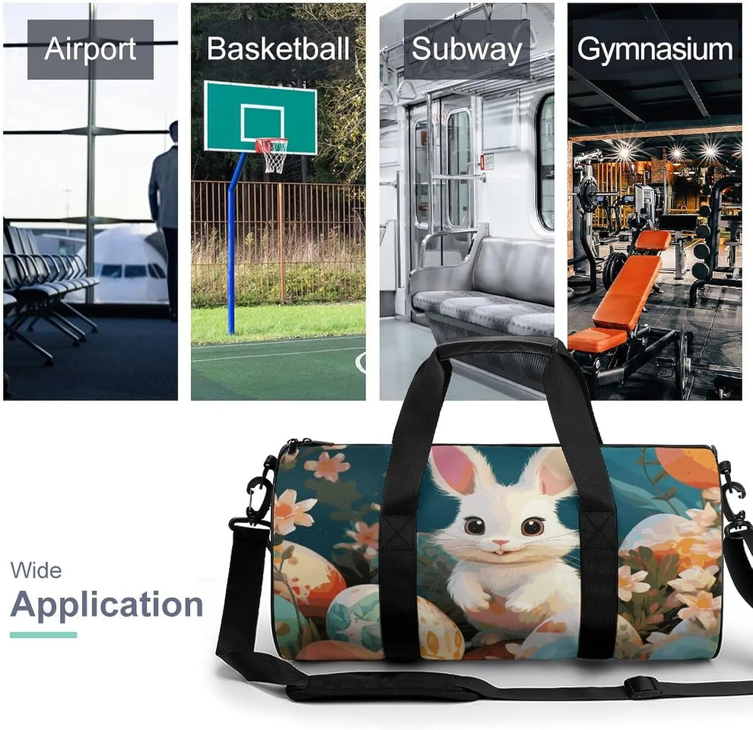 Gym Bags Small Cute Easter Bunny Duffel Bag Overnight Bag with Shoe Compartment Carryon Bag for Men Women