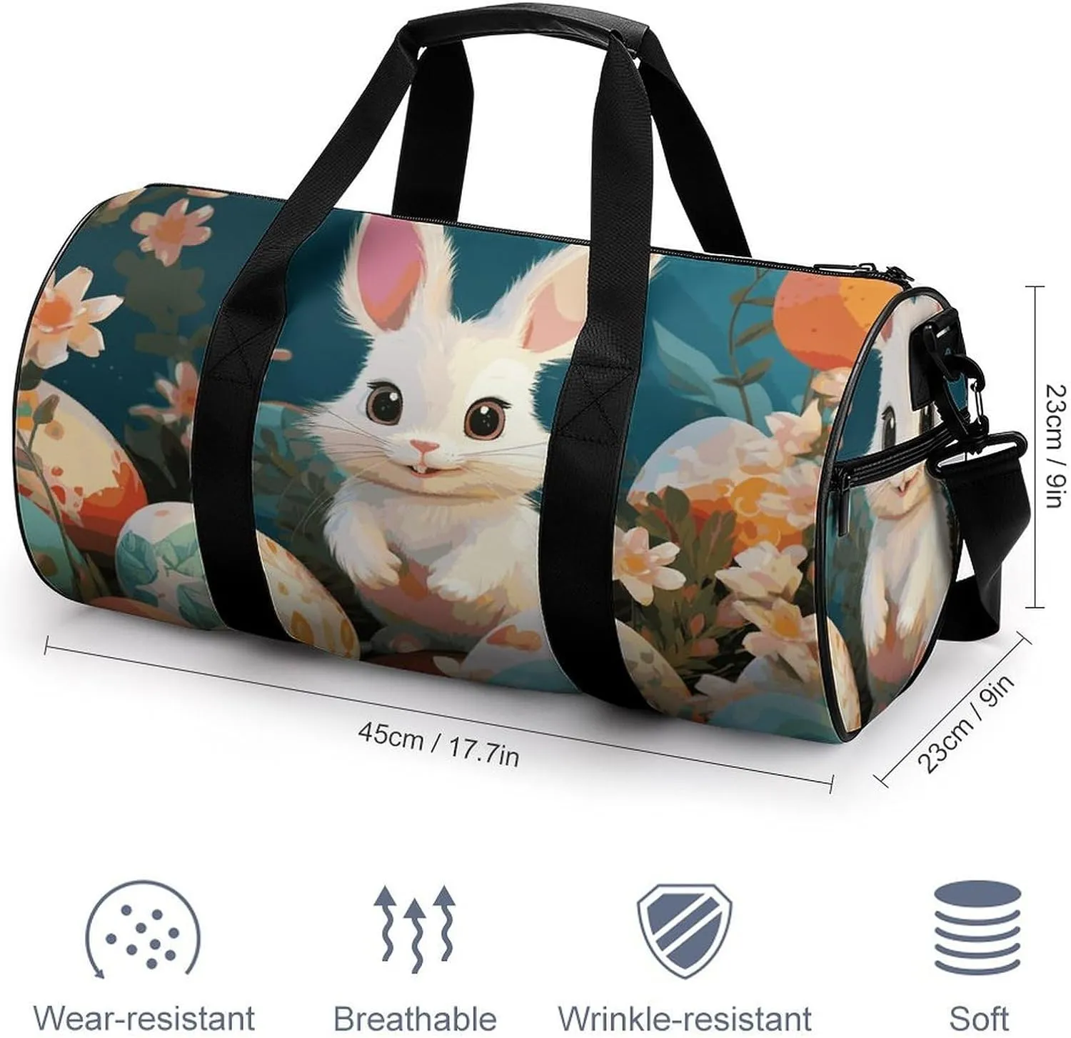 Gym Bags Small Cute Easter Bunny Duffel Bag Overnight Bag with Shoe Compartment Carryon Bag for Men Women