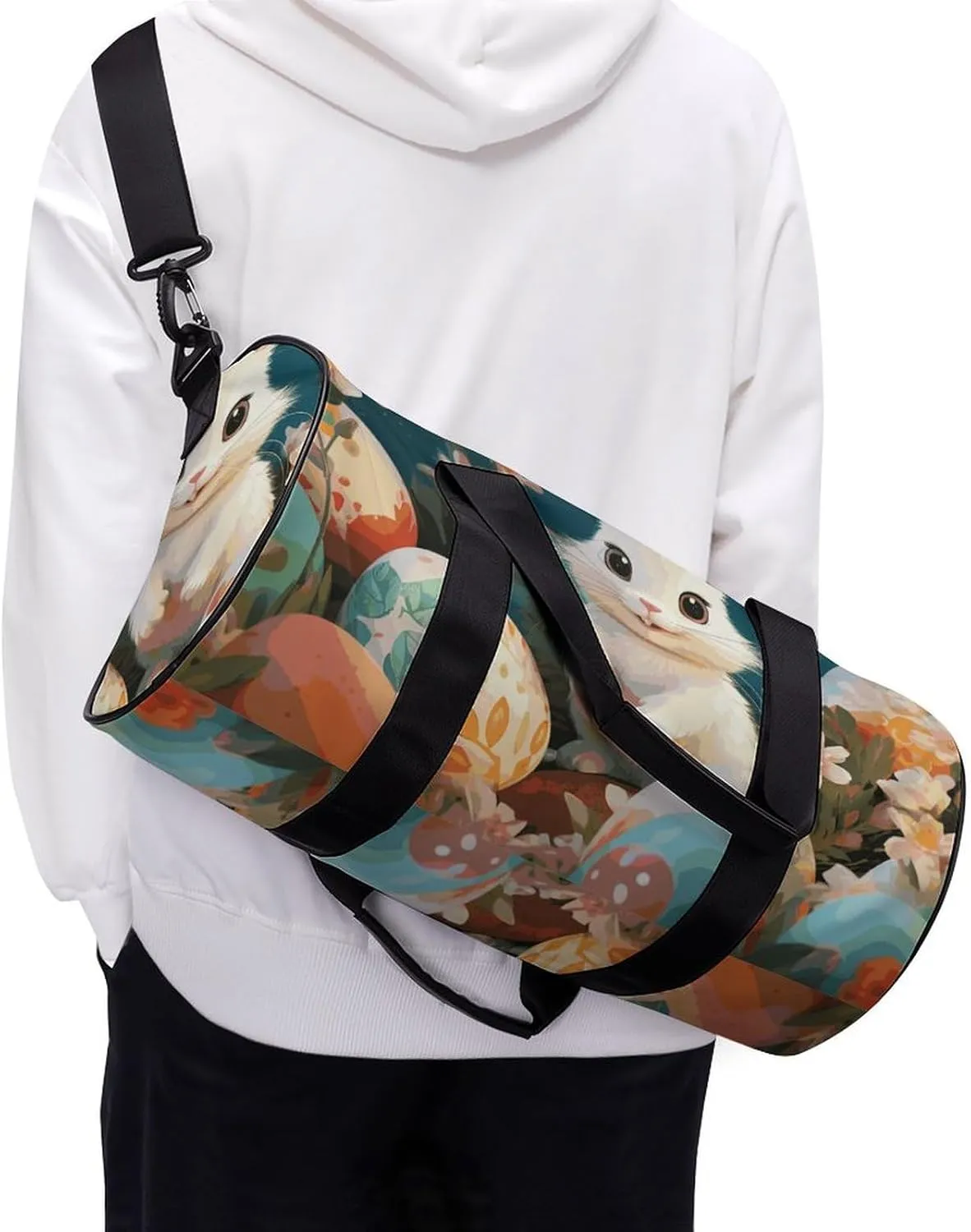 Gym Bags Small Cute Easter Bunny Duffel Bag Overnight Bag with Shoe Compartment Carryon Bag for Men Women