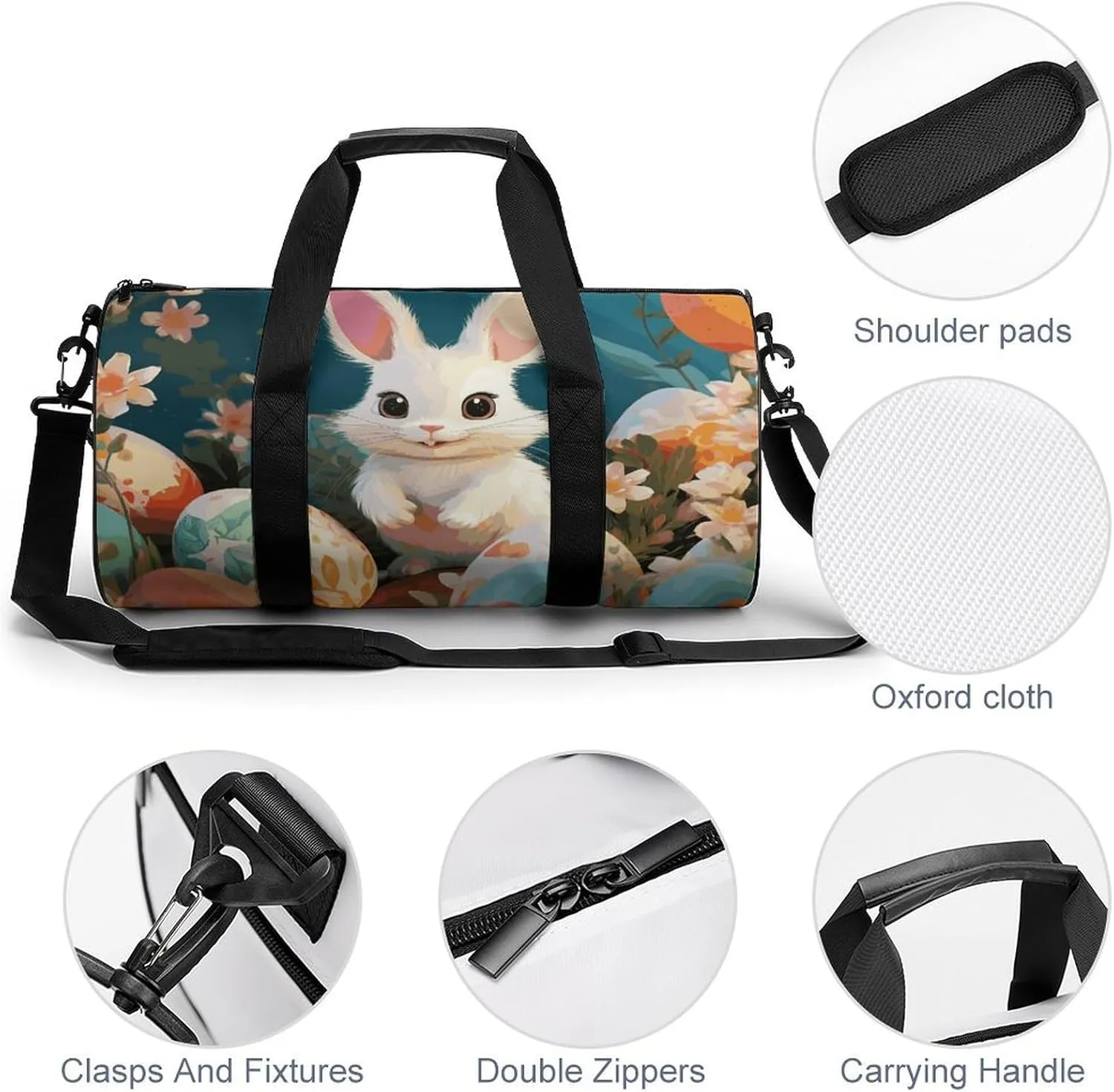 Gym Bags Small Cute Easter Bunny Duffel Bag Overnight Bag with Shoe Compartment Carryon Bag for Men Women
