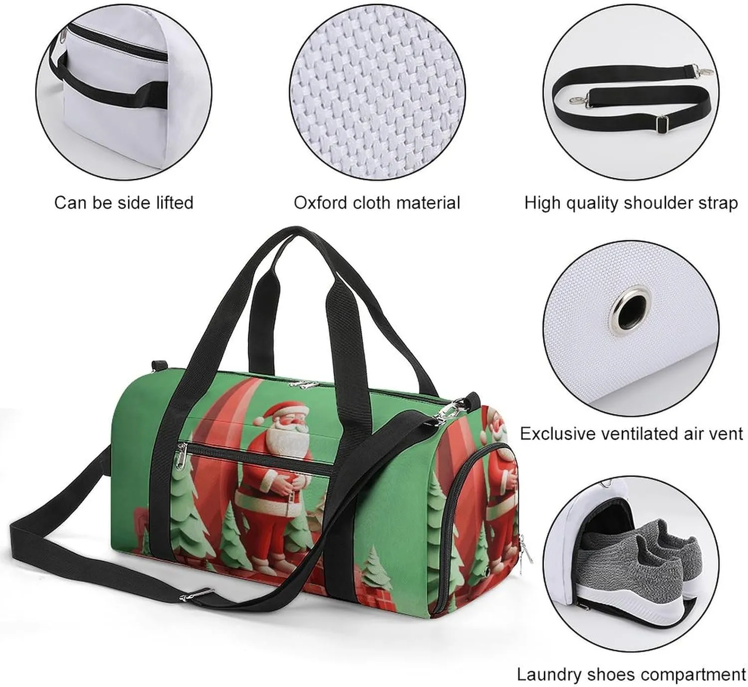 Gym Bags Small Cute Santa Claus Duffel Bag Overnight Bag with Shoe Compartment Carryon Bag for Men Women