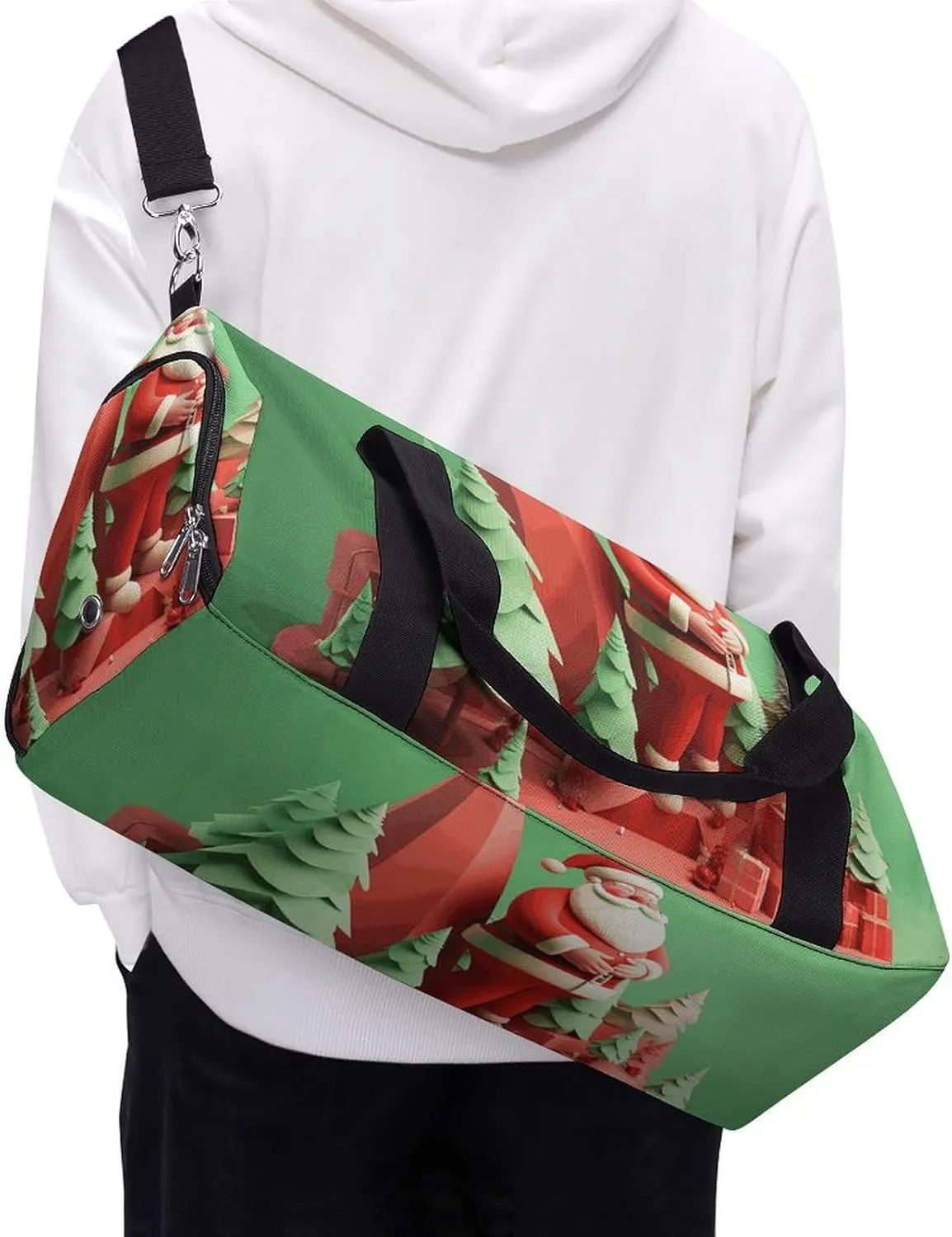 Gym Bags Small Cute Santa Claus Duffel Bag Overnight Bag with Shoe Compartment Carryon Bag for Men Women