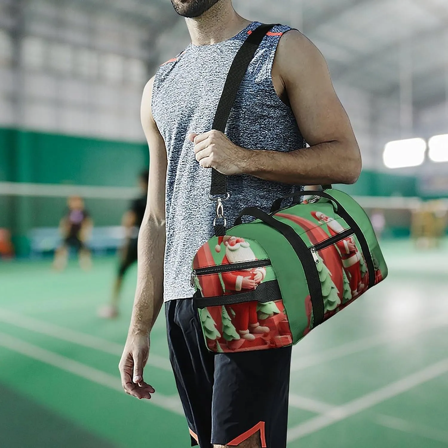 Gym Bags Small Cute Santa Claus Duffel Bag Overnight Bag with Shoe Compartment Carryon Bag for Men Women