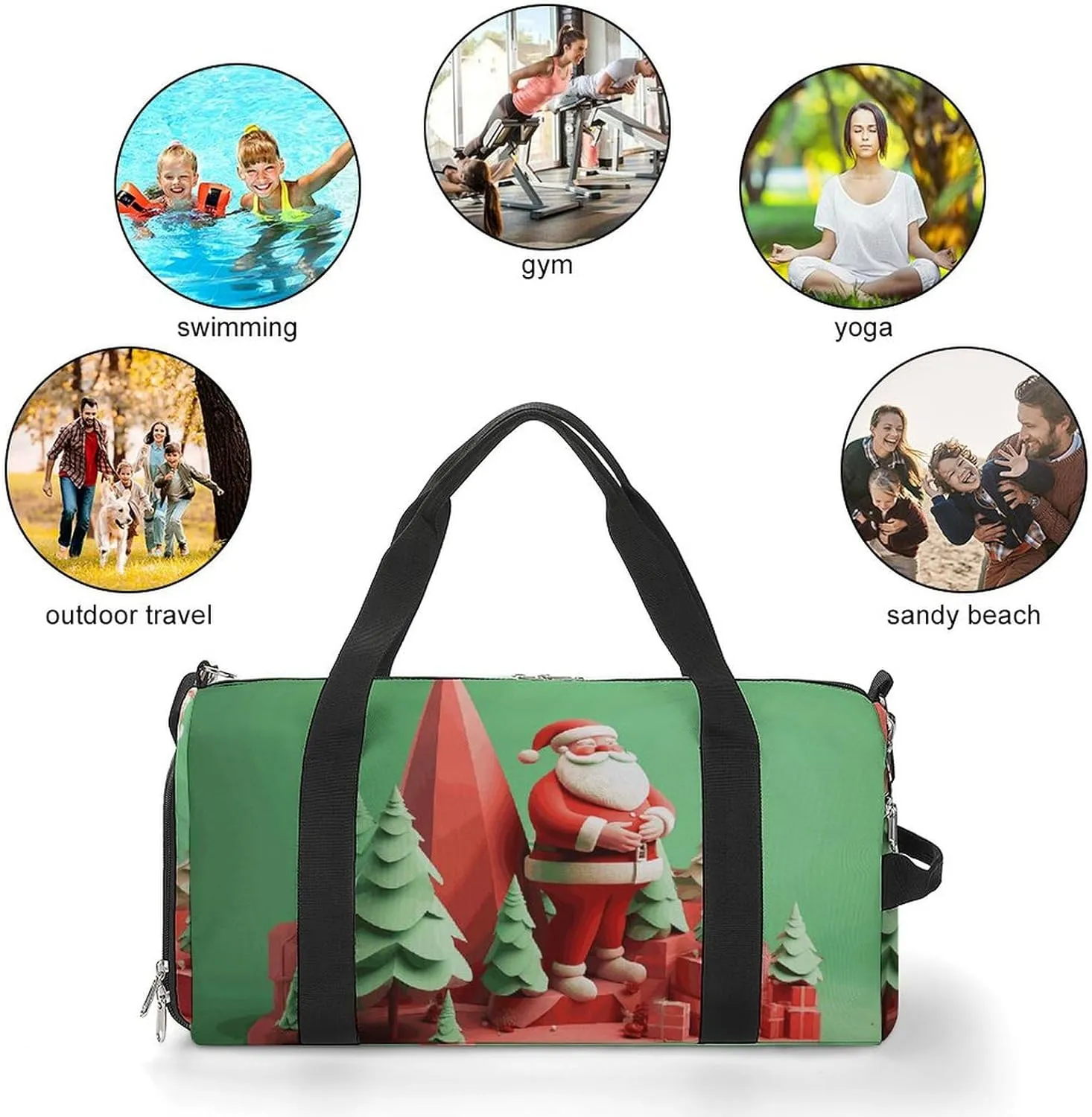 Gym Bags Small Cute Santa Claus Duffel Bag Overnight Bag with Shoe Compartment Carryon Bag for Men Women