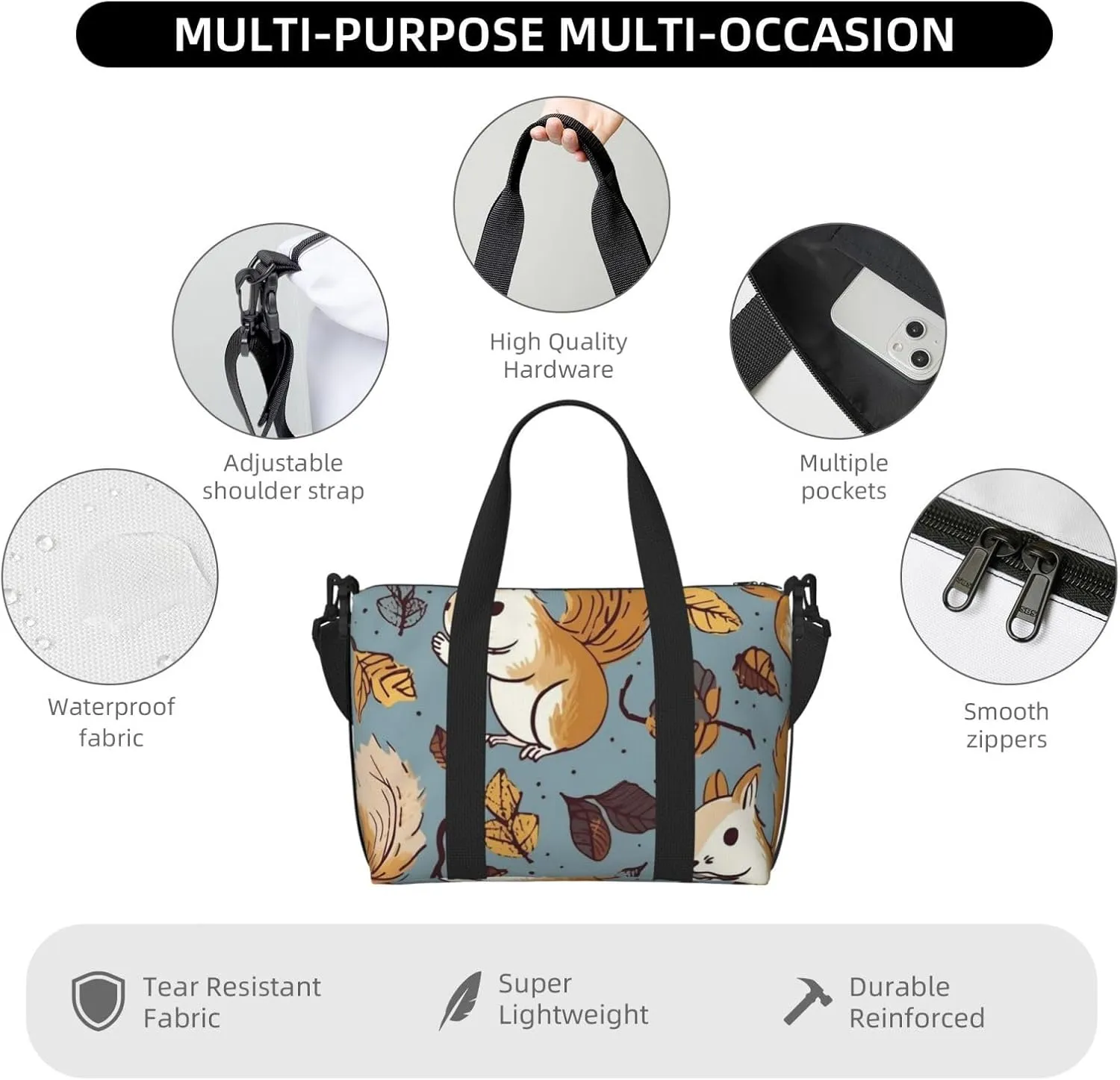 Gym Bags Small Cute Squirrel Duffel Bag Overnight Bag with Shoe Compartment Carryon Bag for Men Women
