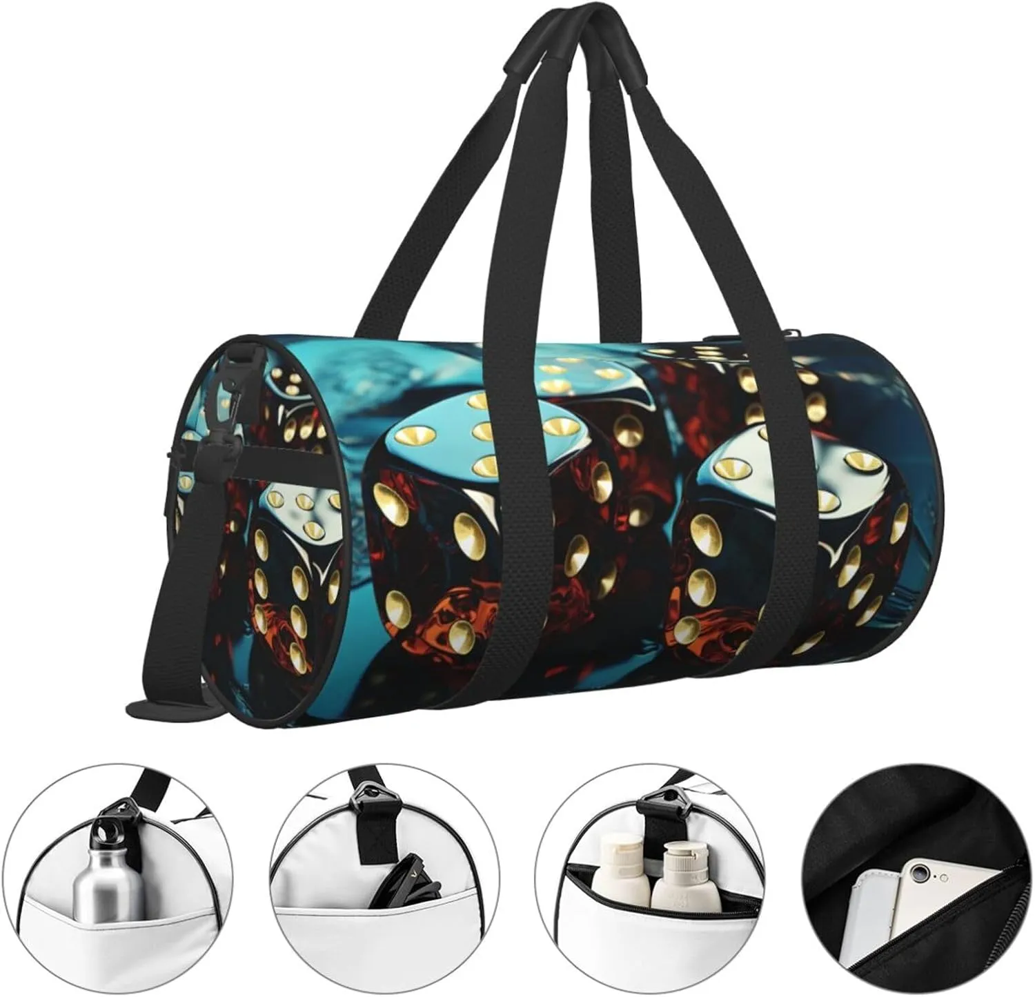 Gym Bags Small Dice Graphics Duffel Bag Overnight Bag with Shoe Compartment Carryon Bag for Men Women