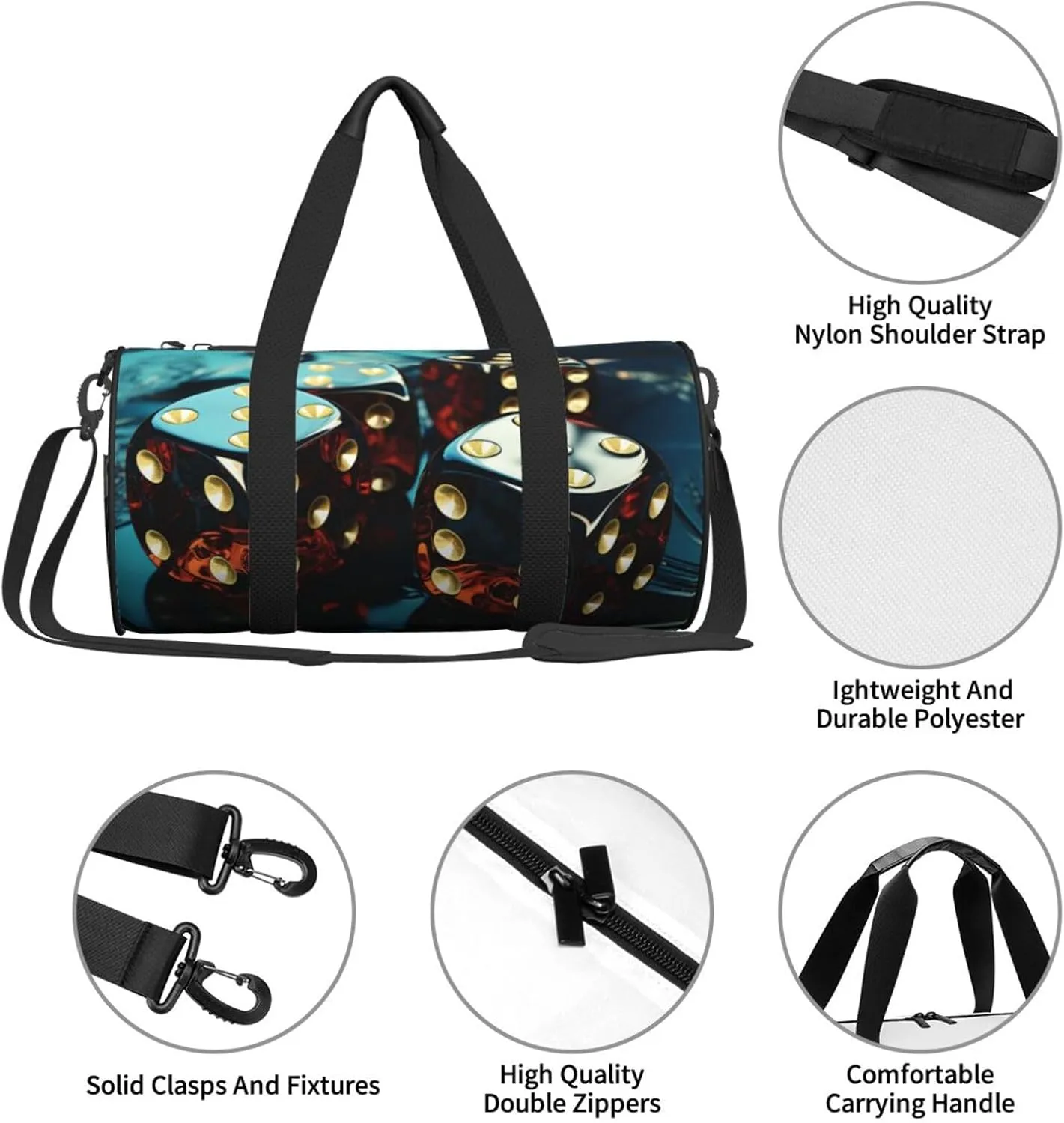 Gym Bags Small Dice Graphics Duffel Bag Overnight Bag with Shoe Compartment Carryon Bag for Men Women