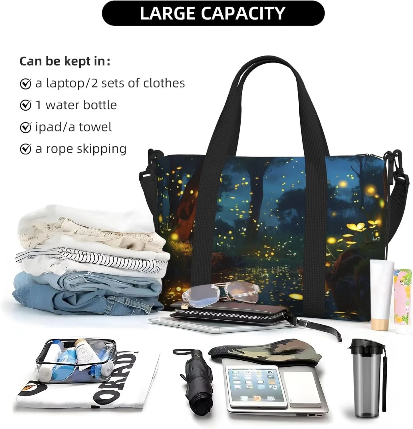 Gym Bags Small Fireflies Duffel Bag Overnight Bag with Shoe Compartment Carryon Bag for Men Women