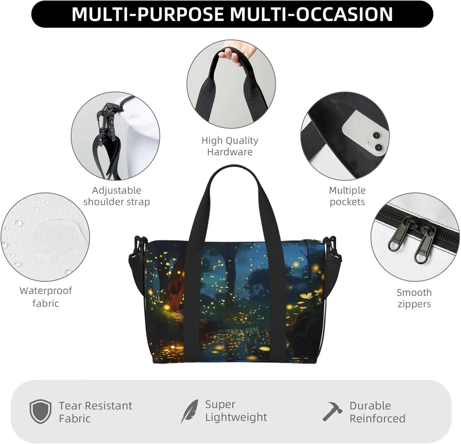 Gym Bags Small Fireflies Duffel Bag Overnight Bag with Shoe Compartment Carryon Bag for Men Women