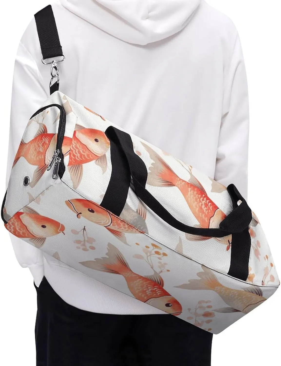 Gym Bags Small Fish Duffel Bag Overnight Bag with Shoe Compartment Carryon Bag for Men Women
