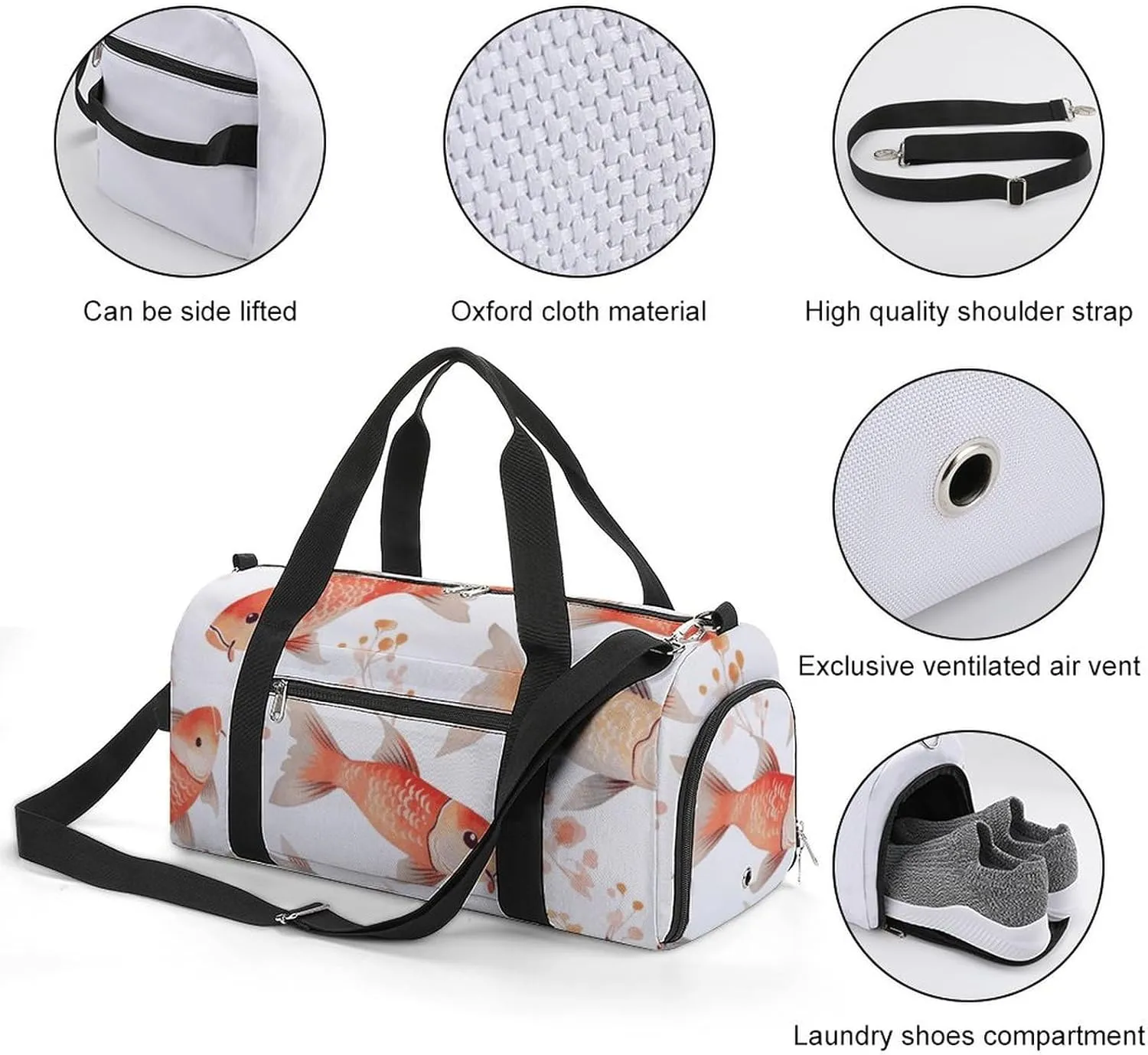 Gym Bags Small Fish Duffel Bag Overnight Bag with Shoe Compartment Carryon Bag for Men Women