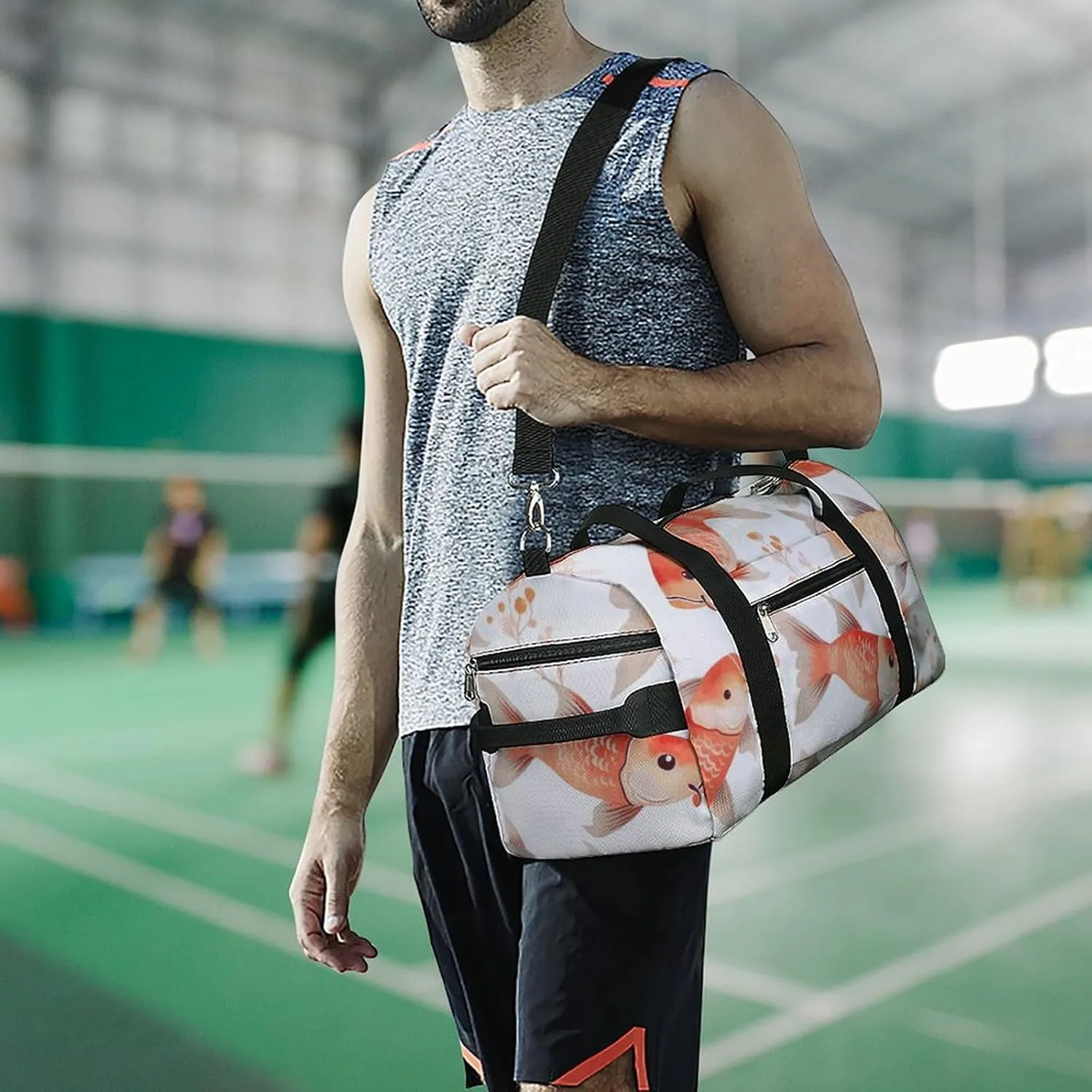 Gym Bags Small Fish Duffel Bag Overnight Bag with Shoe Compartment Carryon Bag for Men Women