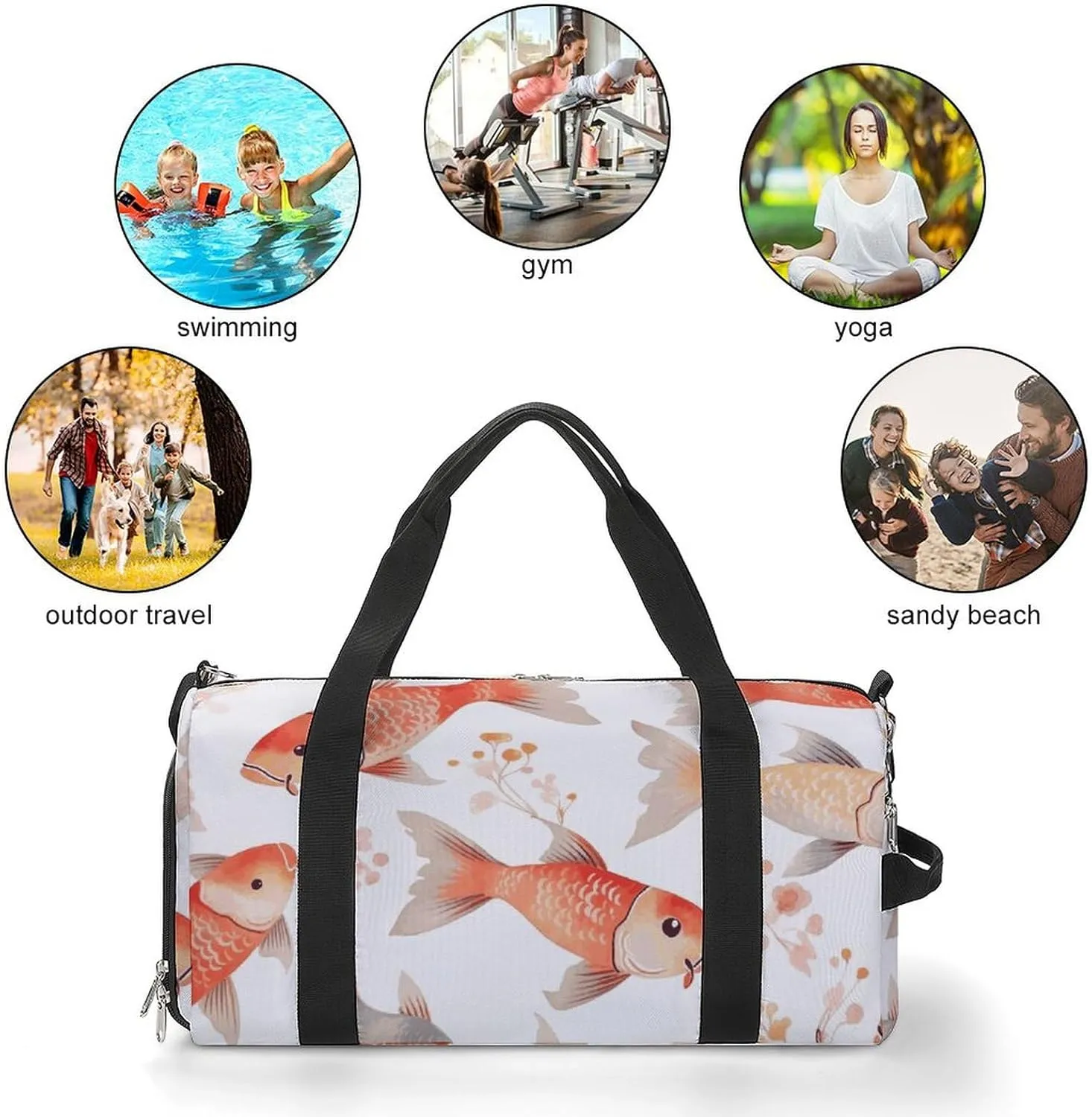 Gym Bags Small Fish Duffel Bag Overnight Bag with Shoe Compartment Carryon Bag for Men Women