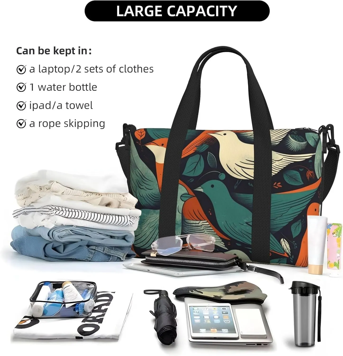 Gym Bags Small Flock of Birds Duffel Bag Overnight Bag with Shoe Compartment Carryon Bag for Men Women