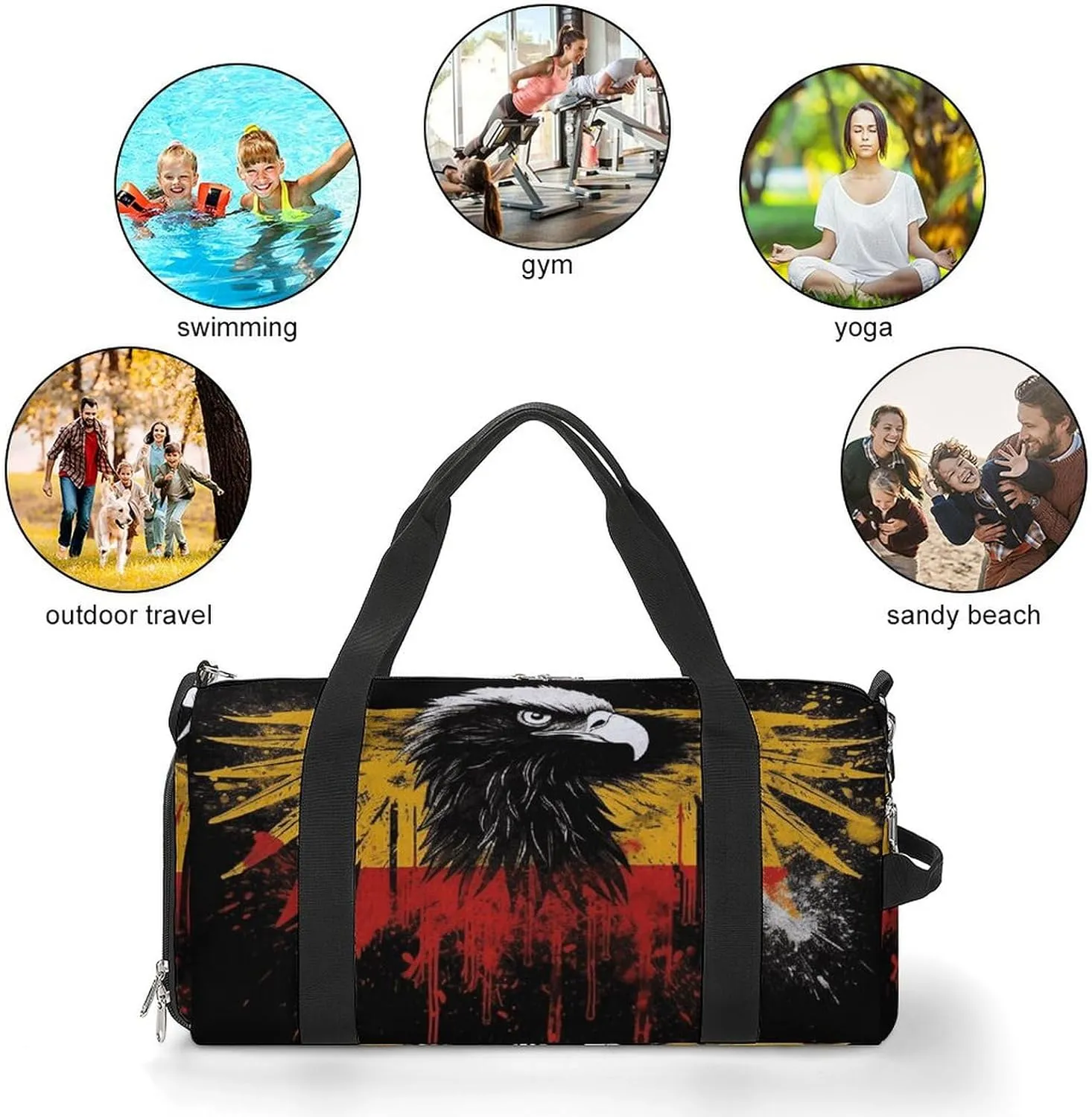 Gym Bags Small Germany Flag Eagle Duffel Bag Overnight Bag with Shoe Compartment Carryon Bag for Men Women