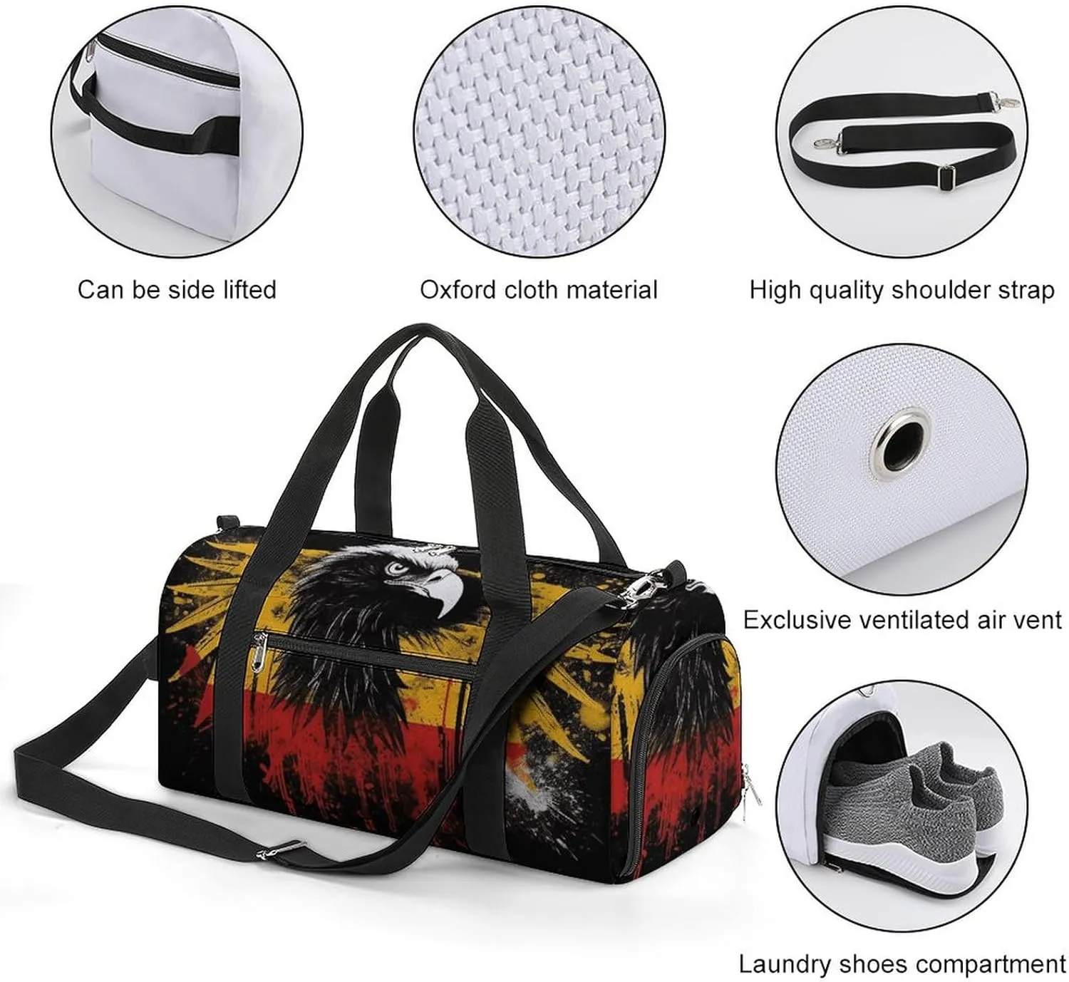 Gym Bags Small Germany Flag Eagle Duffel Bag Overnight Bag with Shoe Compartment Carryon Bag for Men Women