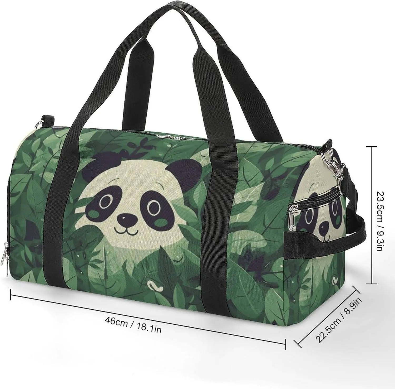 Gym Bags Small Green Leaves Panda Pattern Duffel Bag Overnight Bag with Shoe Compartment Carryon Bag for Men Women