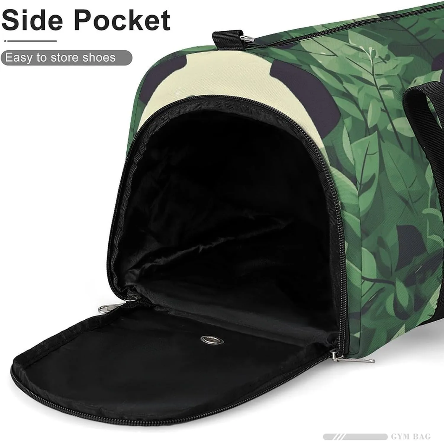 Gym Bags Small Green Leaves Panda Pattern Duffel Bag Overnight Bag with Shoe Compartment Carryon Bag for Men Women