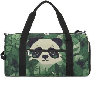 Gym Bags Small Green Leaves Panda Pattern Duffel Bag Overnight Bag with Shoe Compartment Carryon Bag for Men Women