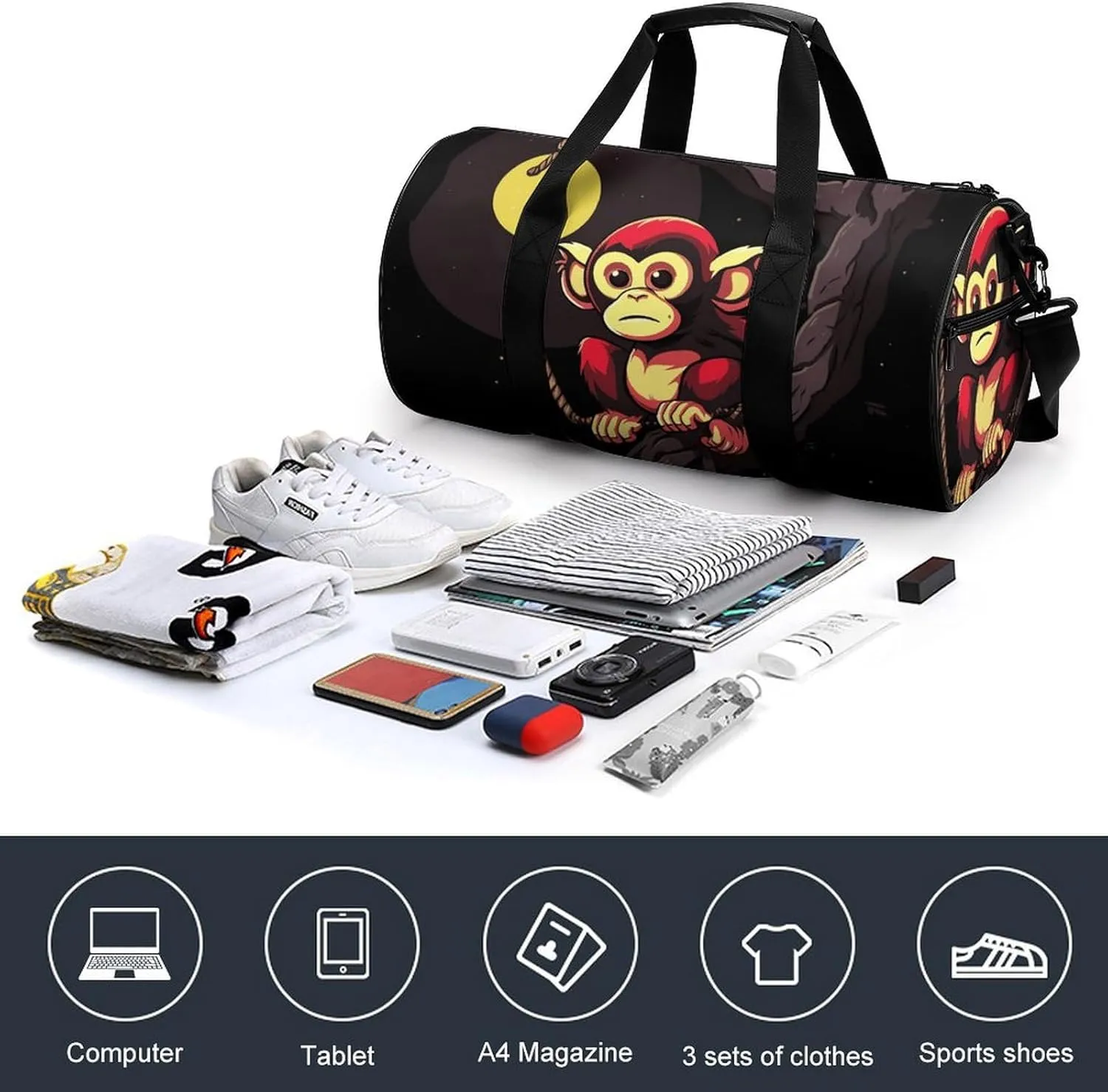 Gym Bags Small Monkey on Branch Duffel Bag Overnight Bag with Shoe Compartment Carryon Bag for Men Women