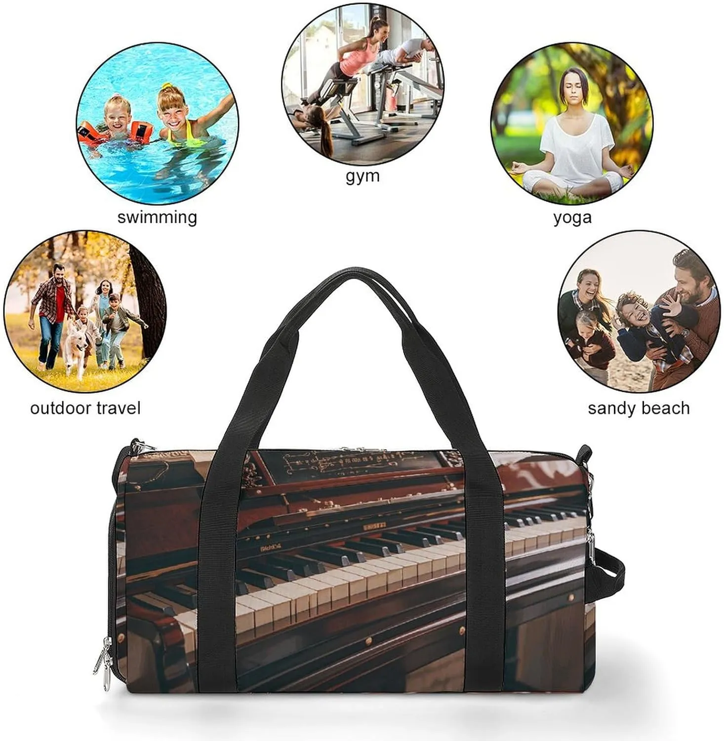 Gym Bags Small Music Note Pianos Duffel Bag Overnight Bag with Shoe Compartment Carryon Bag for Men Women
