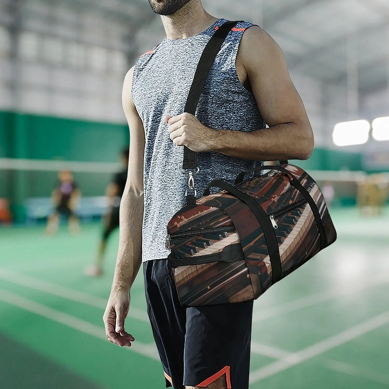 Gym Bags Small Music Note Pianos Duffel Bag Overnight Bag with Shoe Compartment Carryon Bag for Men Women
