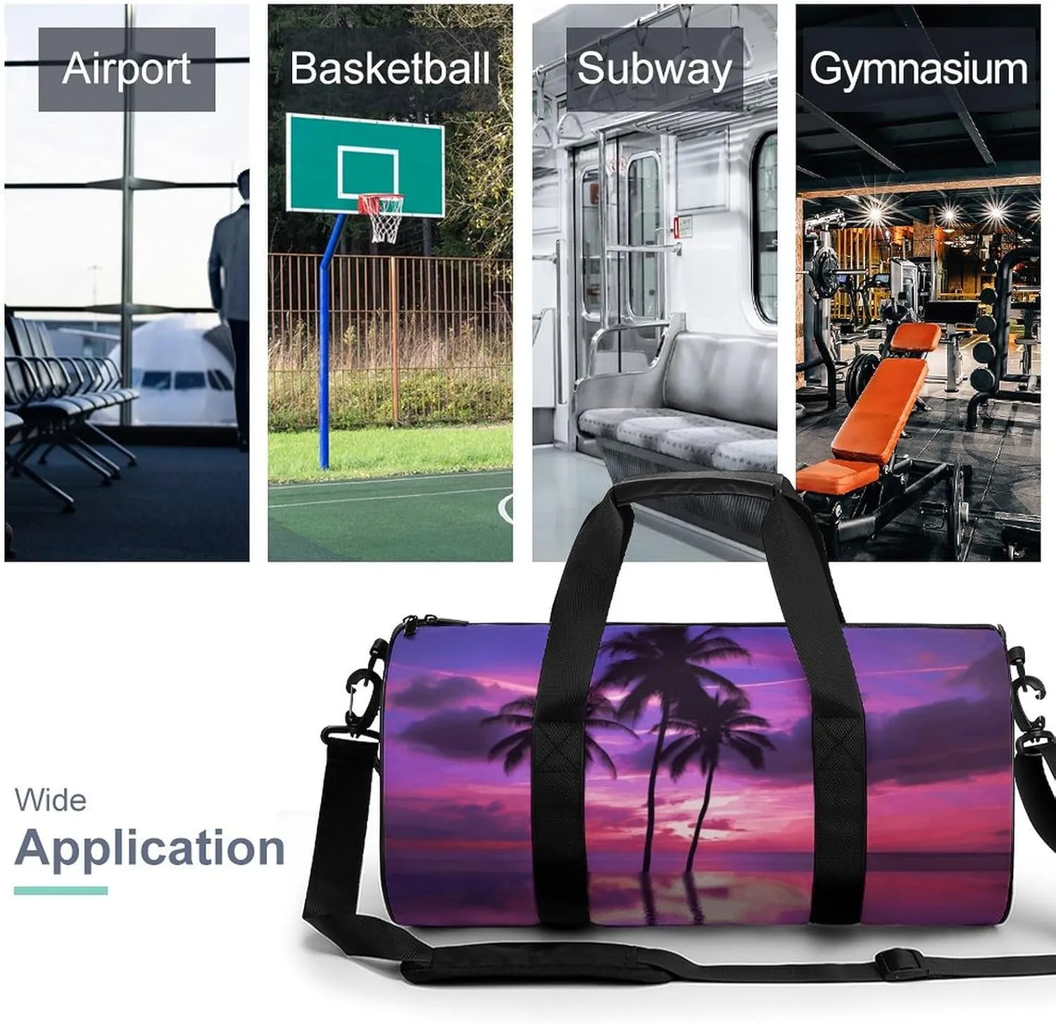Gym Bags Small Palm Tree Purple Sunset Duffel Bag Overnight Bag with Shoe Compartment Carryon Bag for Men Women
