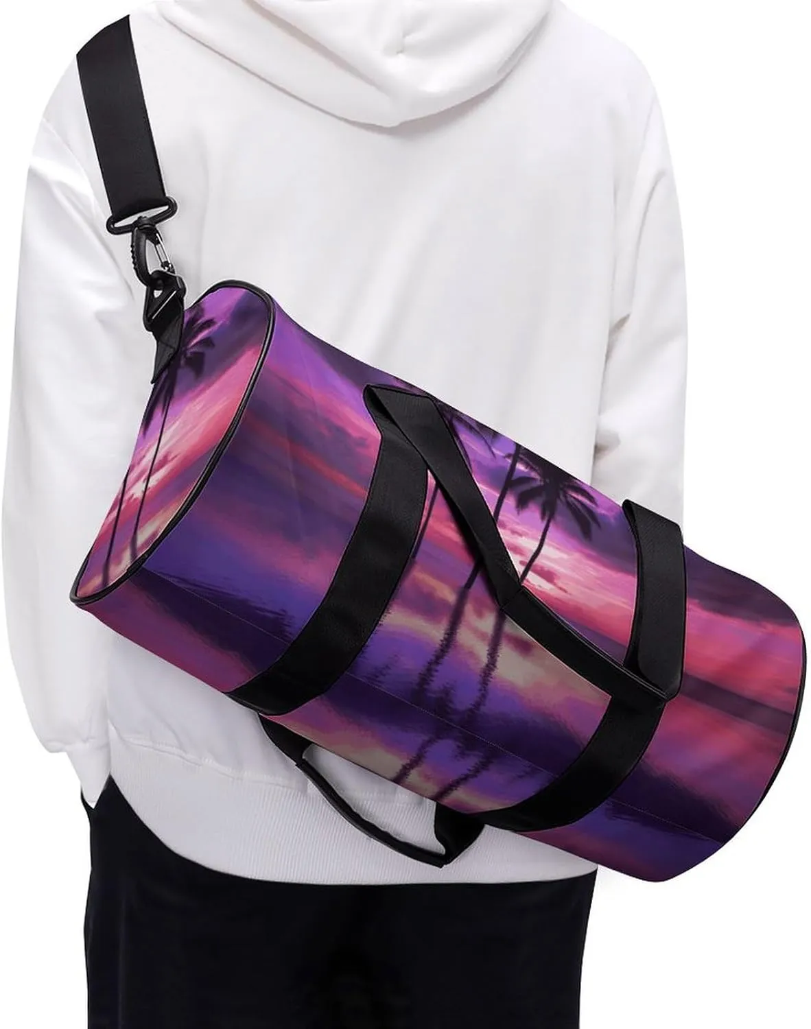 Gym Bags Small Palm Tree Purple Sunset Duffel Bag Overnight Bag with Shoe Compartment Carryon Bag for Men Women