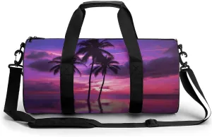Gym Bags Small Palm Tree Purple Sunset Duffel Bag Overnight Bag with Shoe Compartment Carryon Bag for Men Women